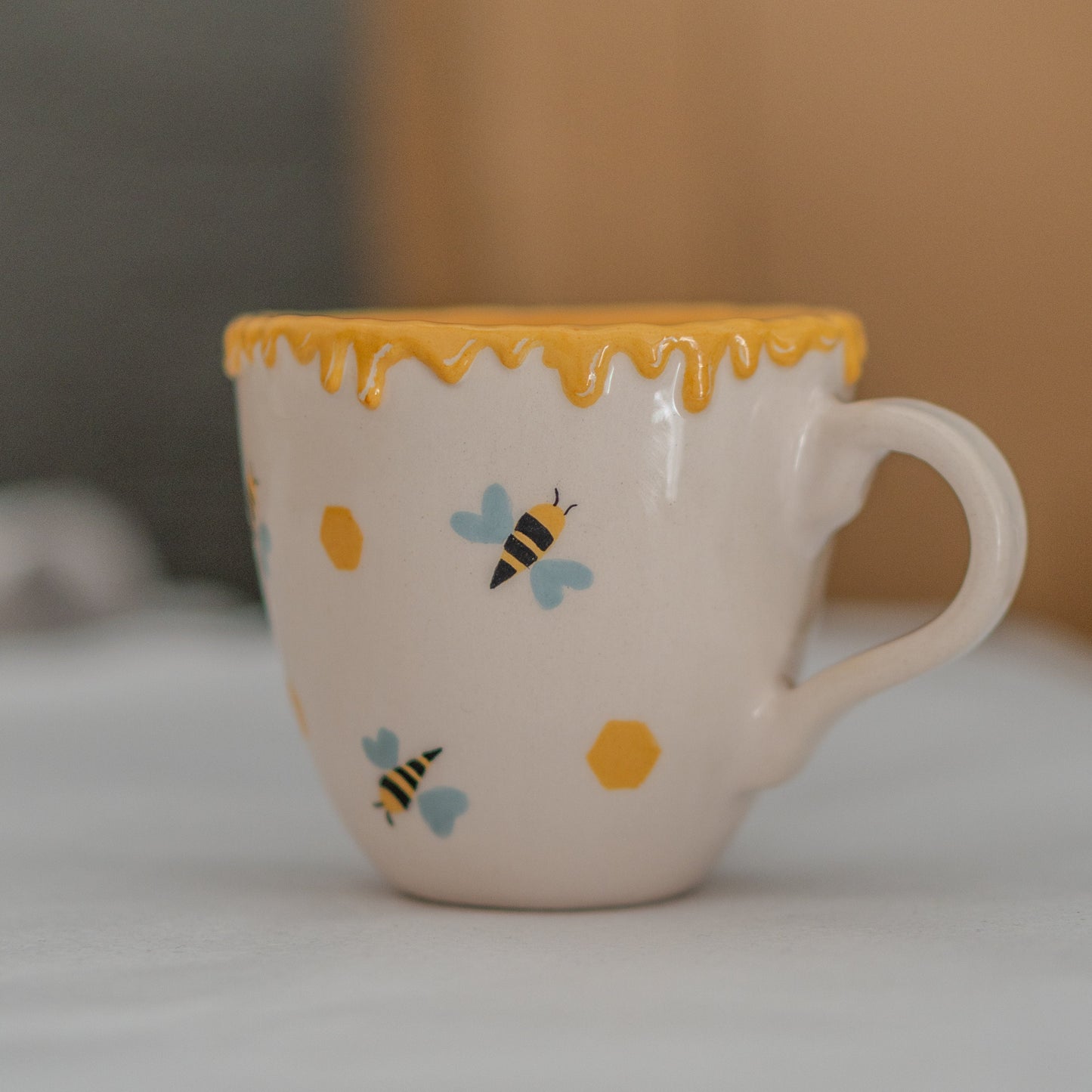 Pottery Mug - Honey and Bee Ceramic Mug, Handmade Coffee Mug, Unique Mug, Nature Lover Gift