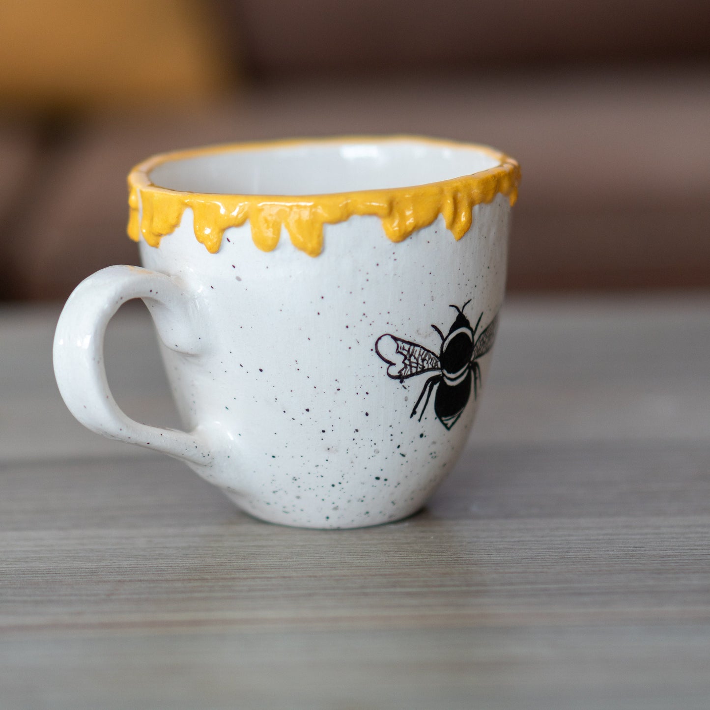 Pottery Mug - Honey and Bee, Ceramic Coffee Mug, Beehive Mug, Handmade Coffee Mug
