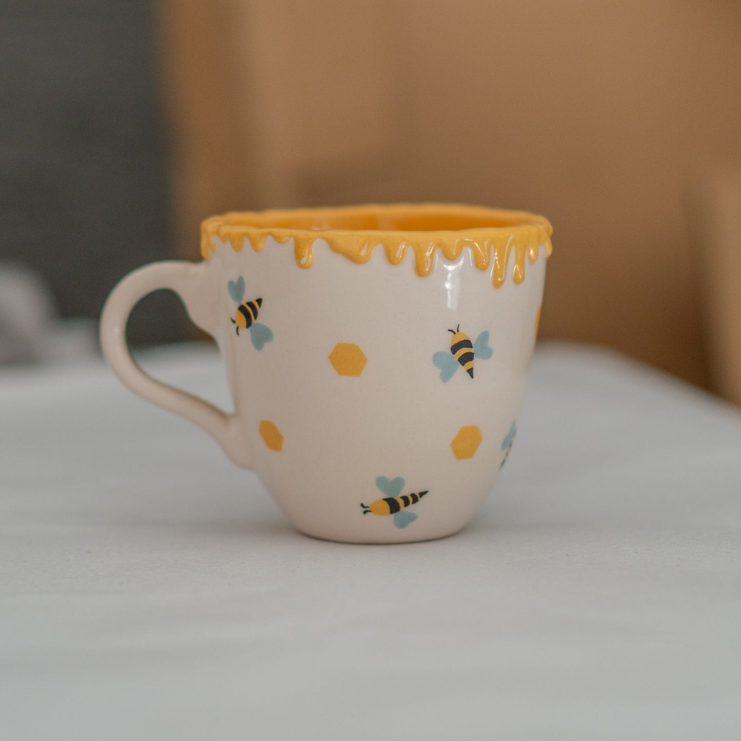 Pottery Mug - Honey and Bee Ceramic Mug, Handmade Coffee Mug, Unique Mug, Nature Lover Gift