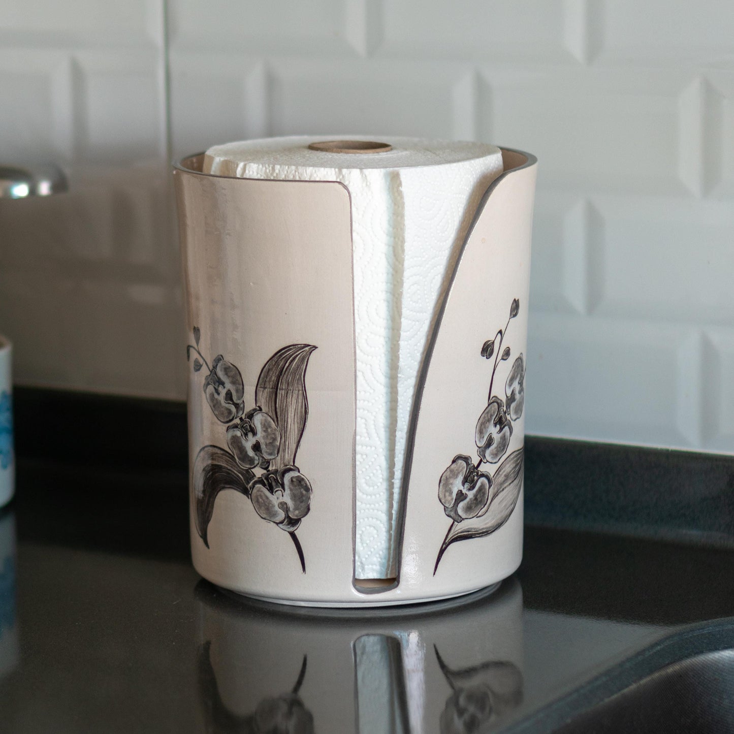 Ceramic Paper Towel Holder - Floral Kitchen Decor, Paper Roll Holder, Paper Roll Holder Countertop