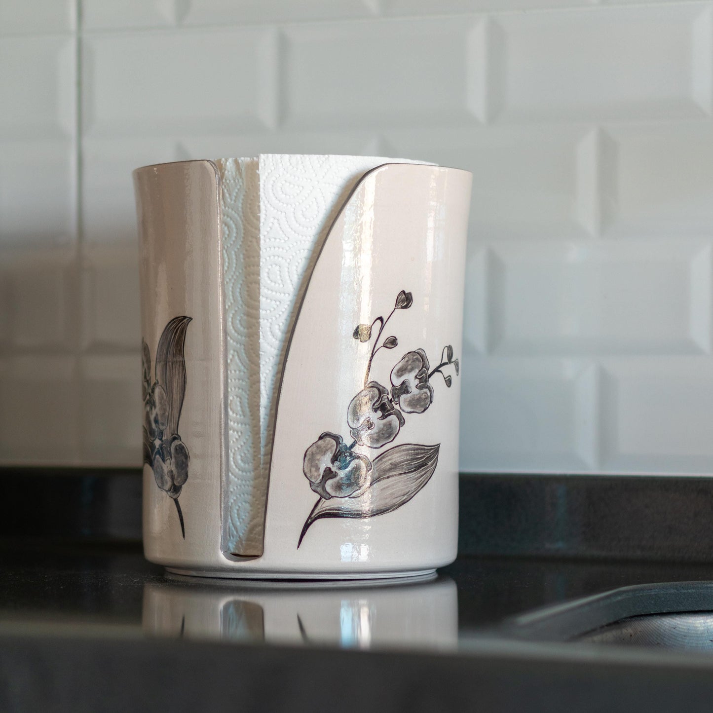 Paper Towel Holder - Orchid Kitchen Decor, Paper Roll Holder, Paper Roll Holder Countertop