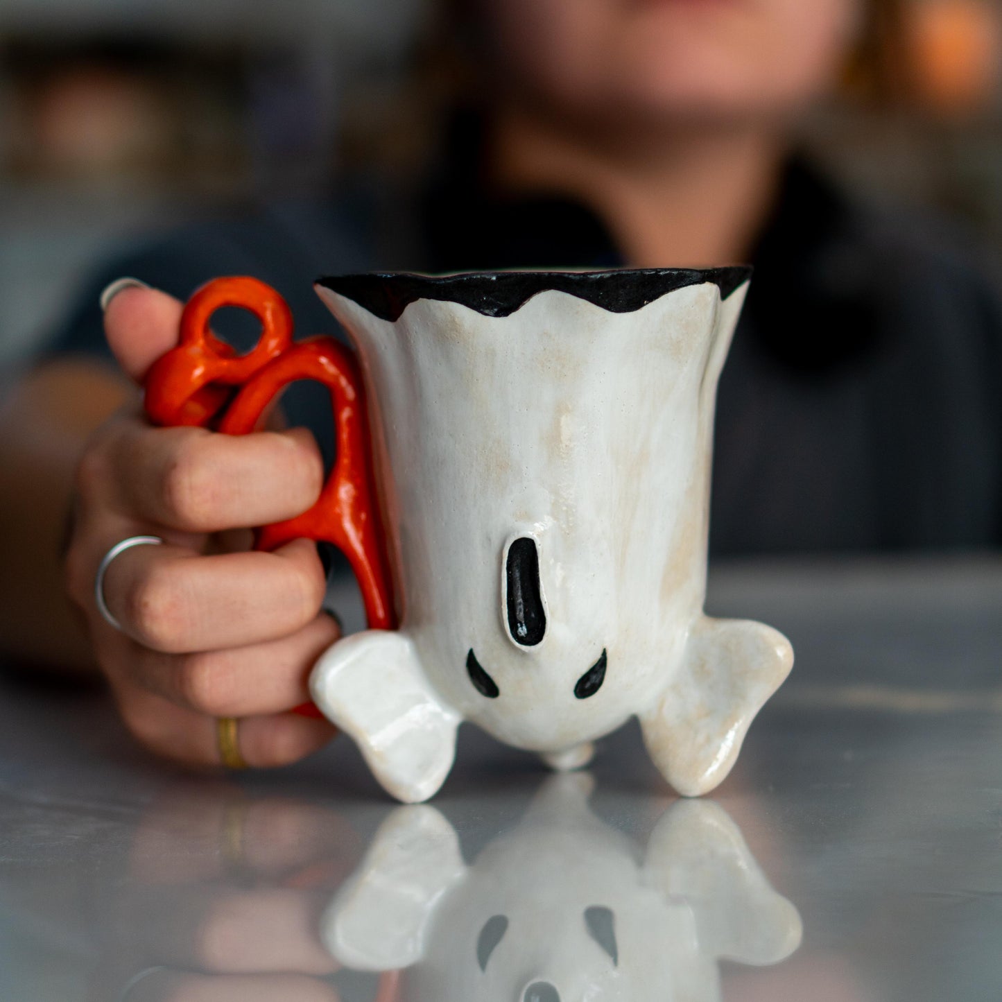 Ghost Cup - Ghost Mug Multipurpose Decorative, Handmade Pottery Halloween Mug, Whimsigoth Decor