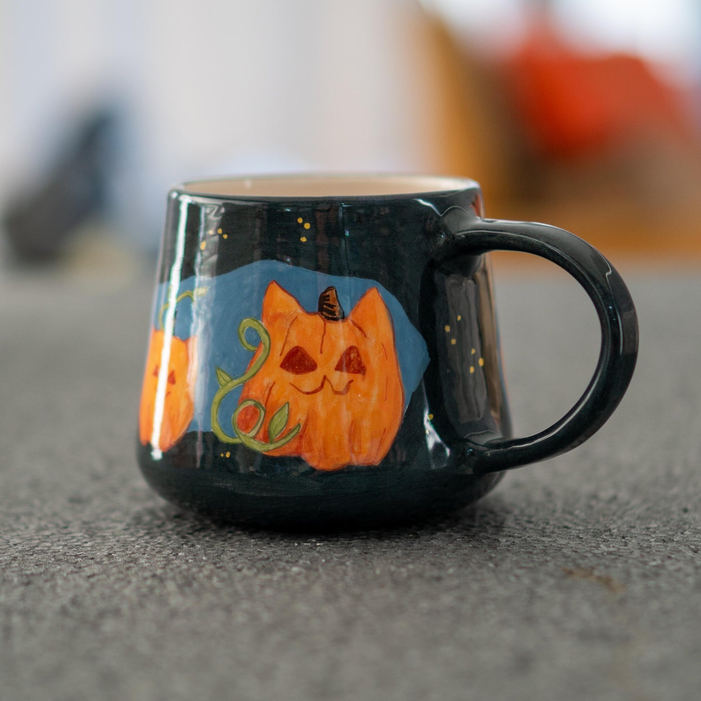 Pumpkin Cat Mug - Handmade Ceramic Halloween Mug, Cute Pumpkin Face Coffee Cup, Fall Autumn Decor, Spooky Season Drinkware