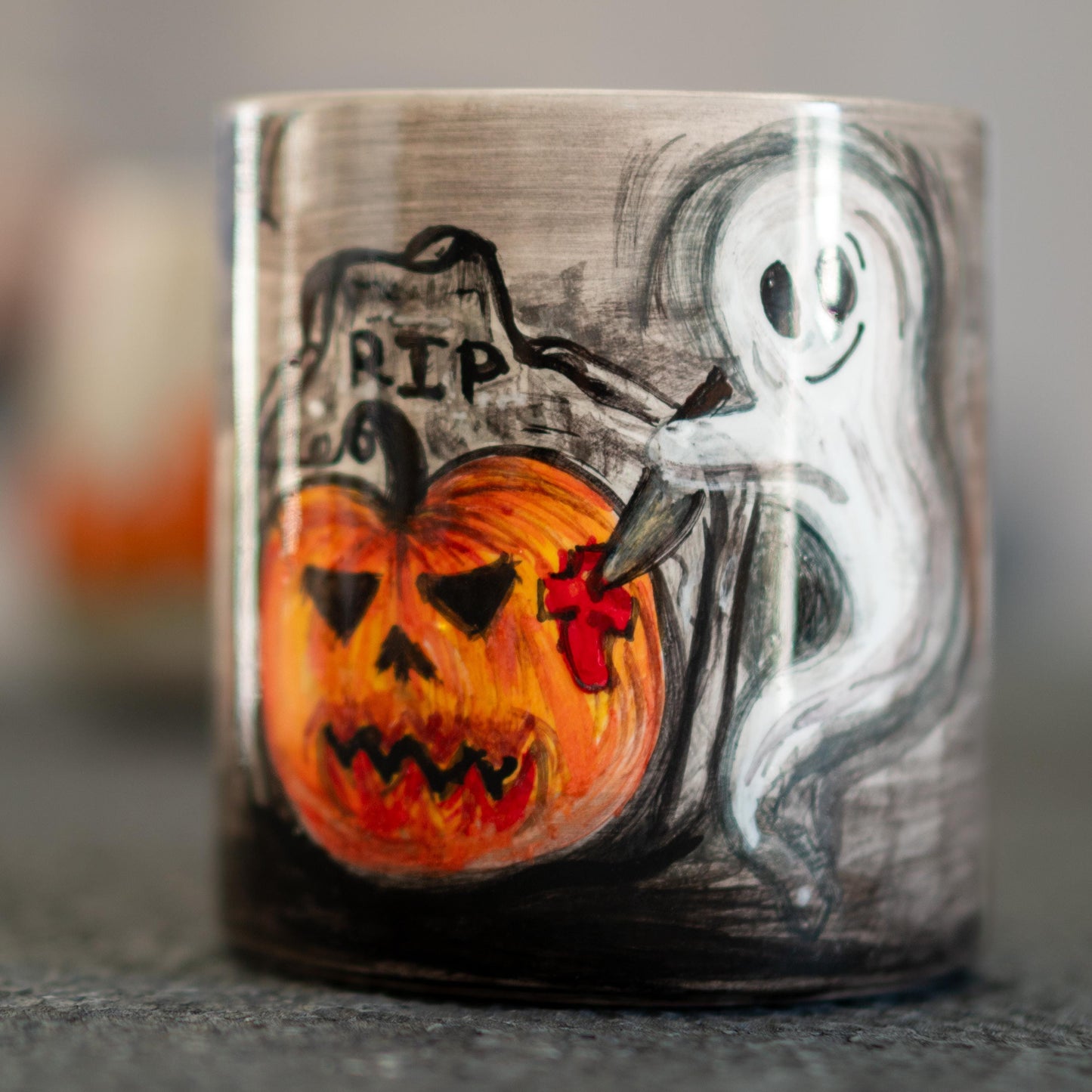 Ghost Killing Pumpkin, Funny Halloween Mug, Pottery Mug, Fall Coffee Mug