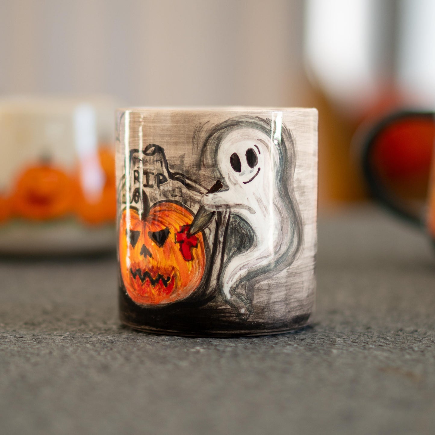 Ghost Killing Pumpkin, Funny Halloween Mug, Pottery Mug, Fall Coffee Mug