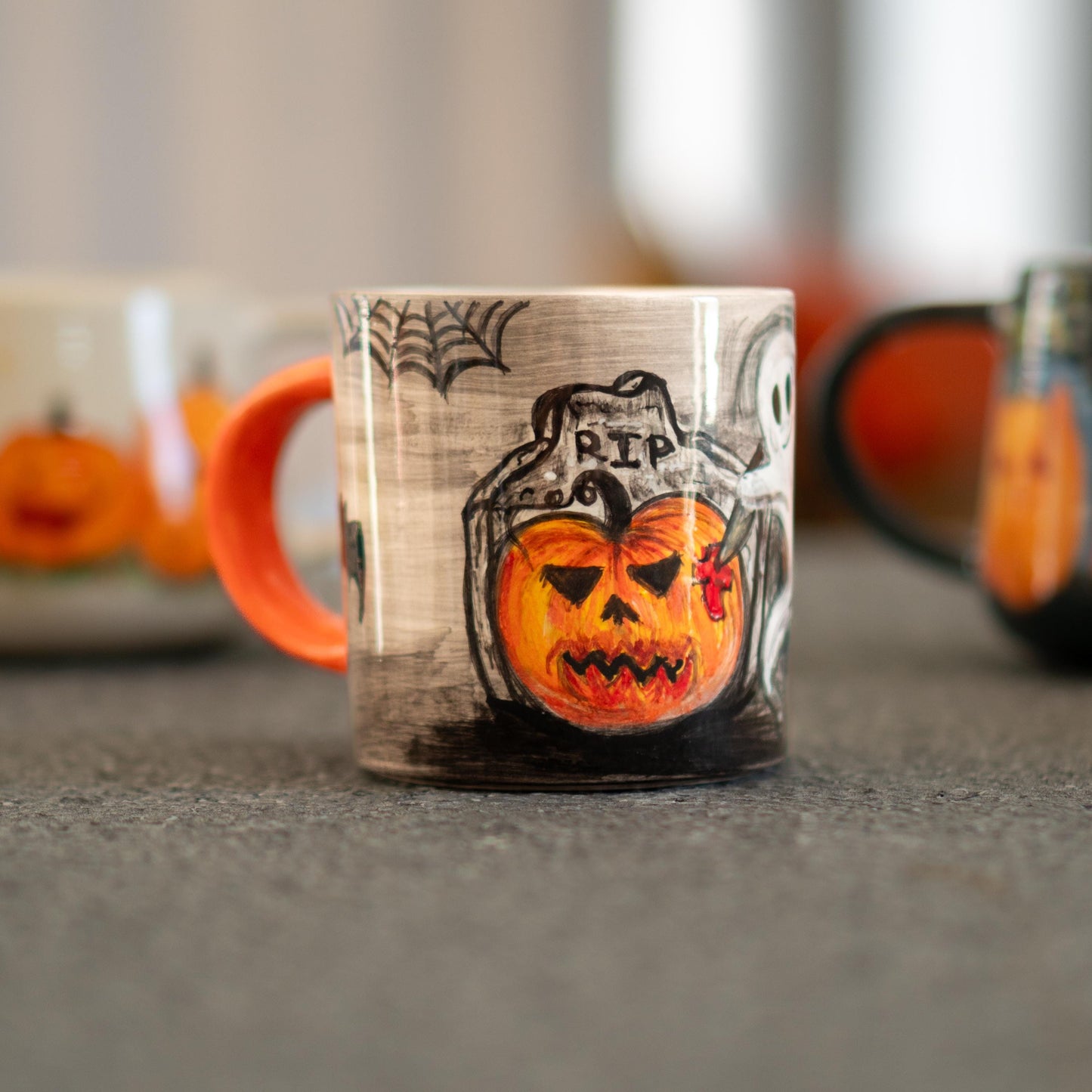 Ghost Killing Pumpkin, Funny Halloween Mug, Pottery Mug, Fall Coffee Mug
