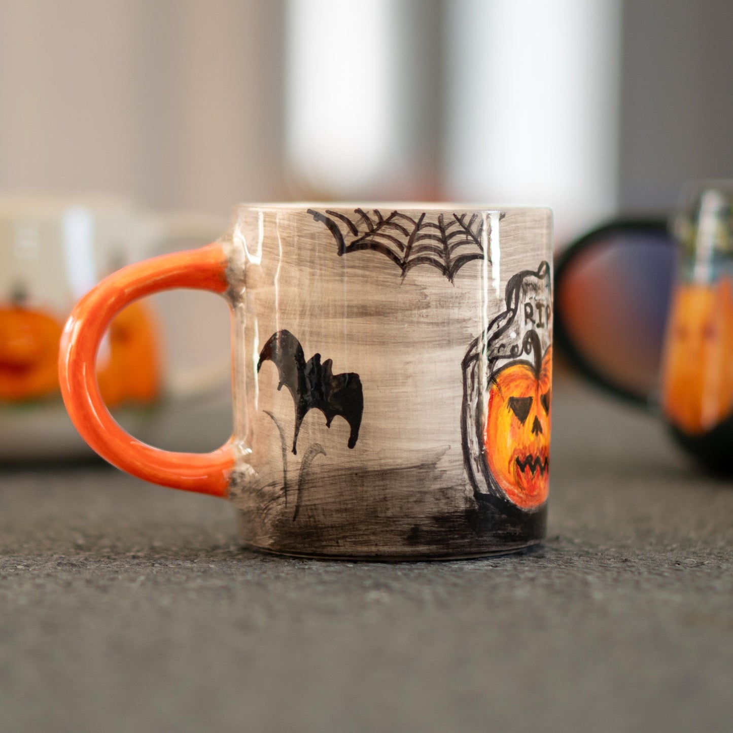 Ghost Killing Pumpkin, Funny Halloween Mug, Pottery Mug, Fall Coffee Mug
