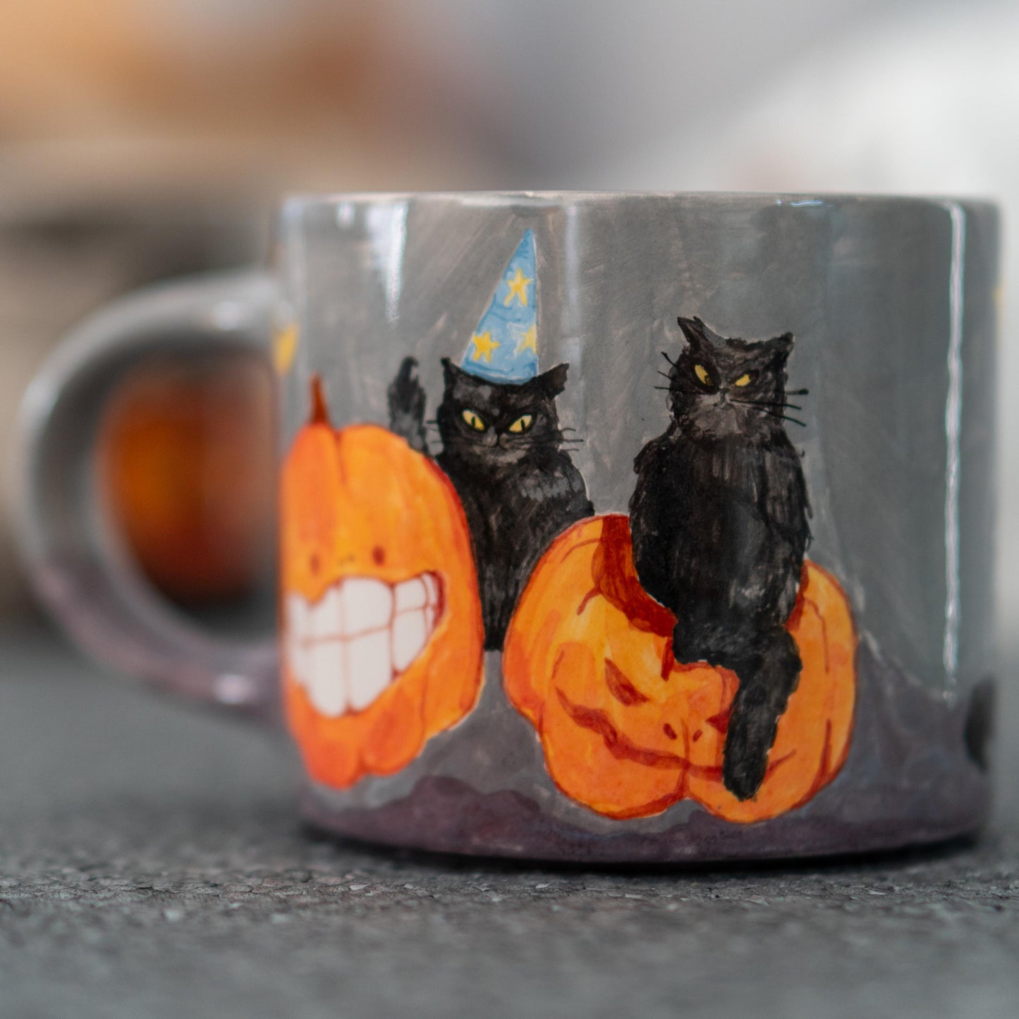Funny Cats Halloween Mug, Pumpkin Coffee Mug, Pottery Ceramic Mug