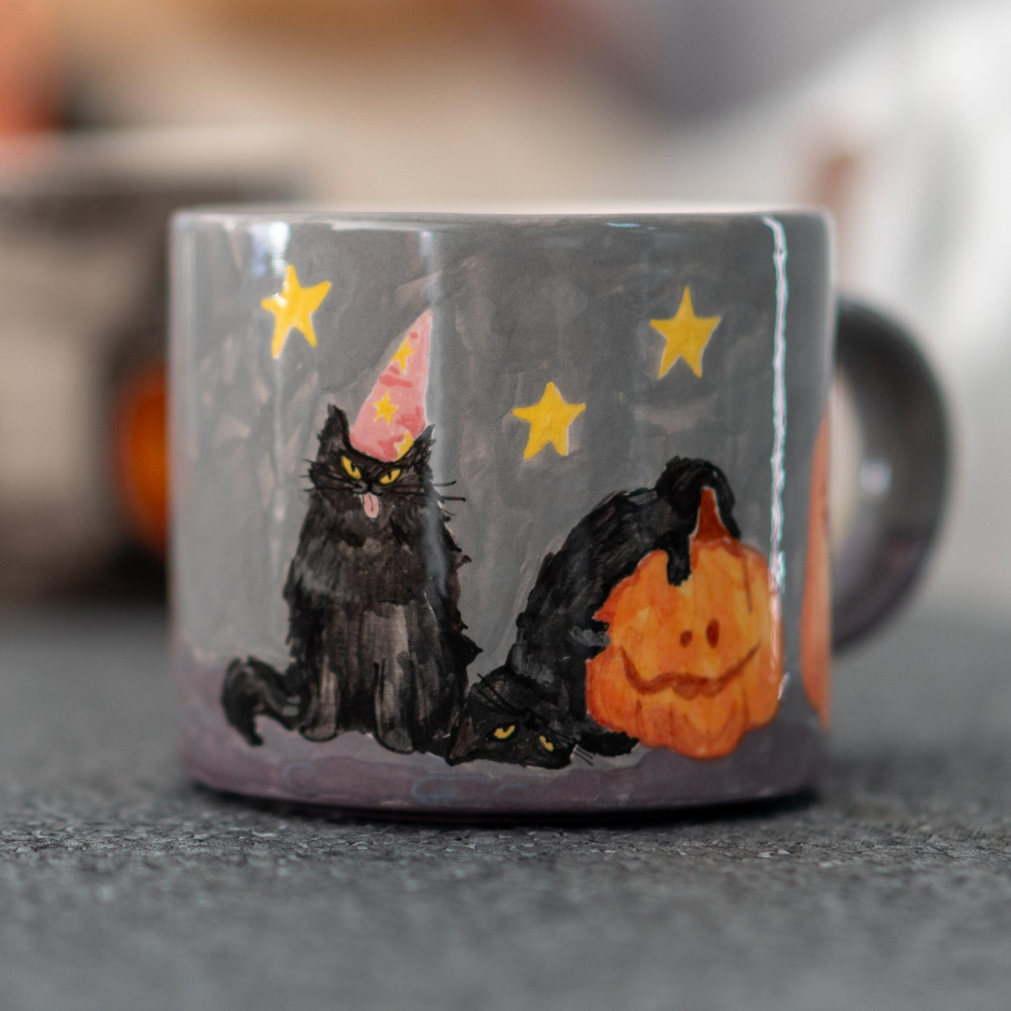 Funny Cats Halloween Mug, Pumpkin Coffee Mug, Pottery Ceramic Mug