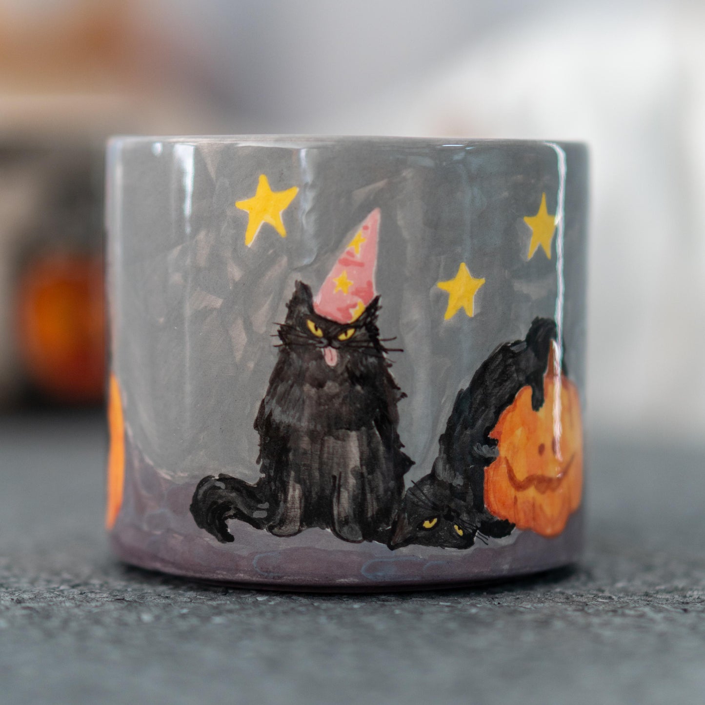 Funny Cats Halloween Mug, Pumpkin Coffee Mug, Pottery Ceramic Mug