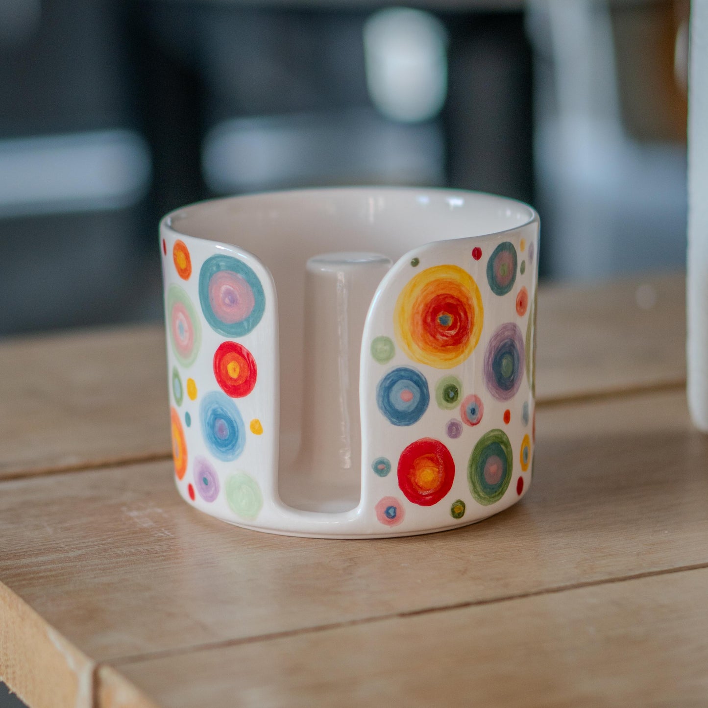 Ceramic Paper Towel Holder, Hand-Painted Paper Towel Holder - Vibrant Dots Ceramic Kitchen Roll Stand, Unique Kitchen Organizer