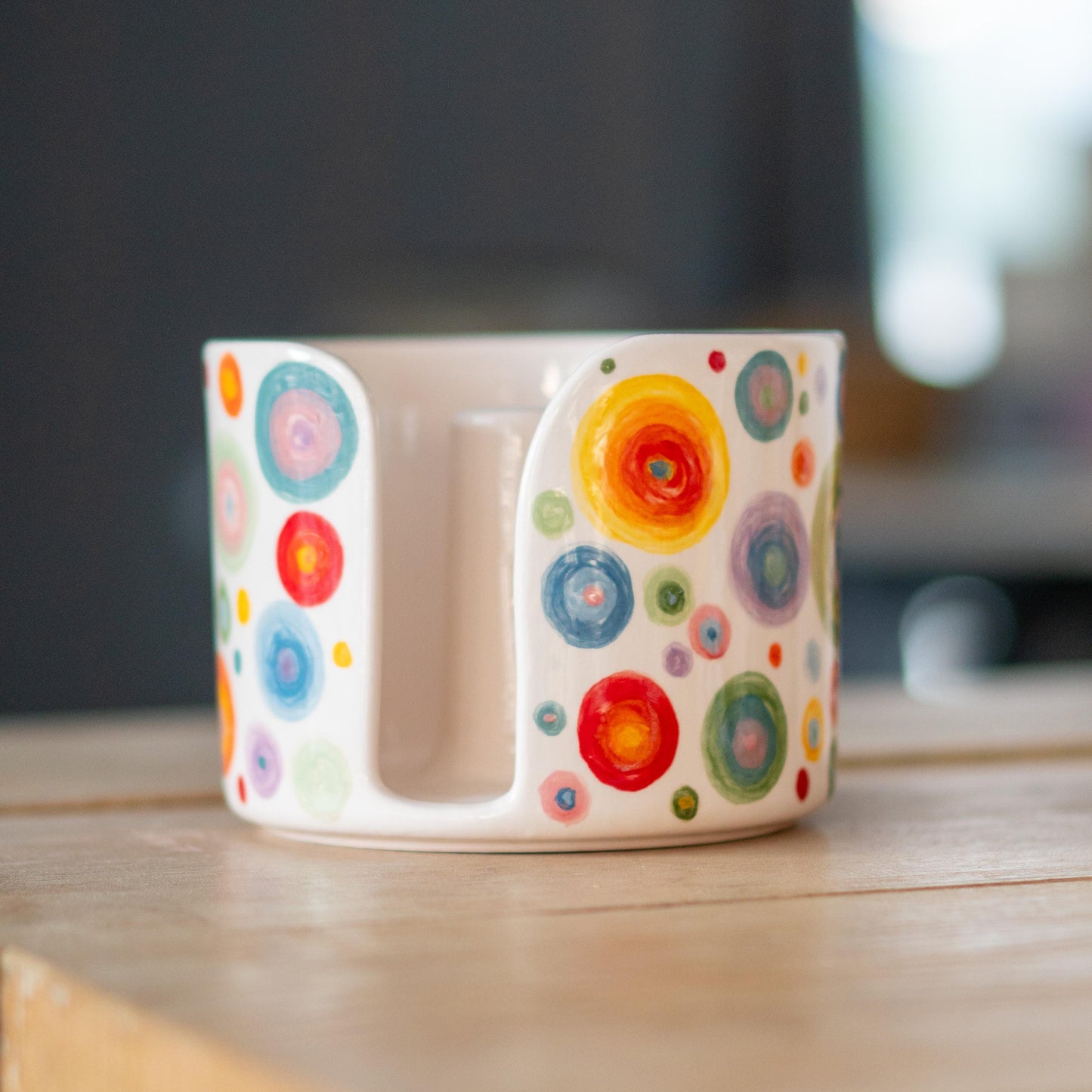 Ceramic Paper Towel Holder, Hand-Painted Paper Towel Holder - Vibrant Dots Ceramic Kitchen Roll Stand, Unique Kitchen Organizer