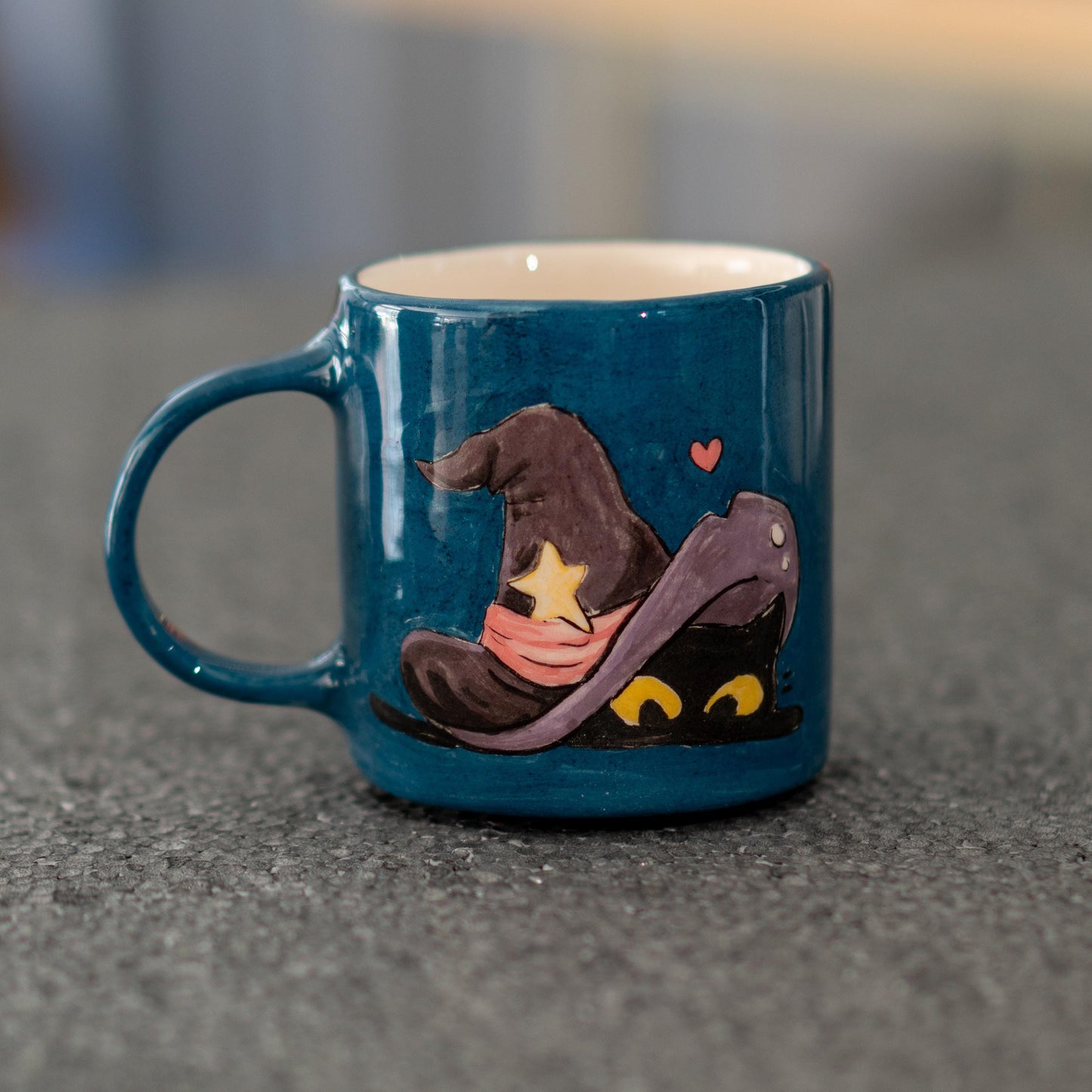 Halloween Cat Mug - Witch Hat Ceramic Coffee Mug, Spooky Hand-Painted Cup, Cute Halloween Gift, Handmade Pottery for Cat Lovers