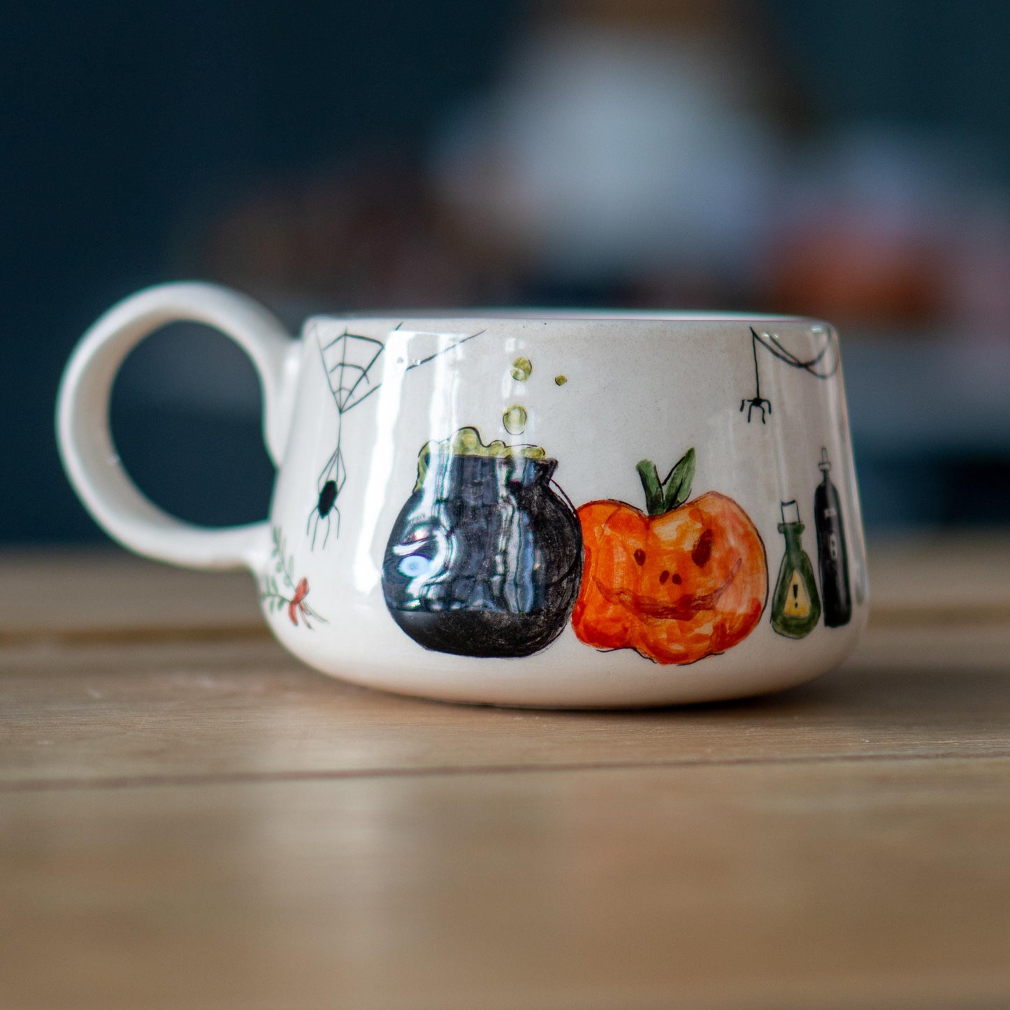 Cat and Skull Coffee Mug, Cauldron Pumpkin Mug, Halloween Gift Coffee Cup, Witch Mug