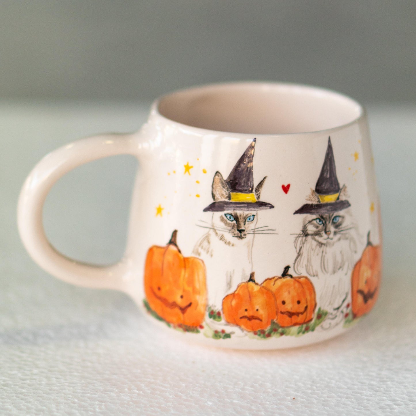 Witch Hat Cat Cute Halloween Mug, Handmade Ceramic Mug, Pumpkin Mug, Fall Mug