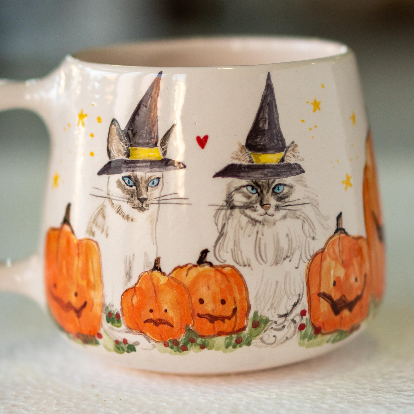 Witch Hat Cat Cute Halloween Mug, Handmade Ceramic Mug, Pumpkin Mug, Fall Mug