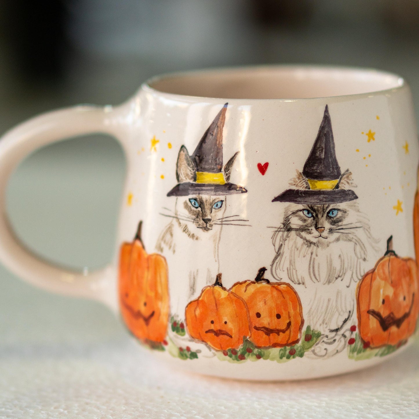 Witch Hat Cat Cute Halloween Mug, Handmade Ceramic Mug, Pumpkin Mug, Fall Mug