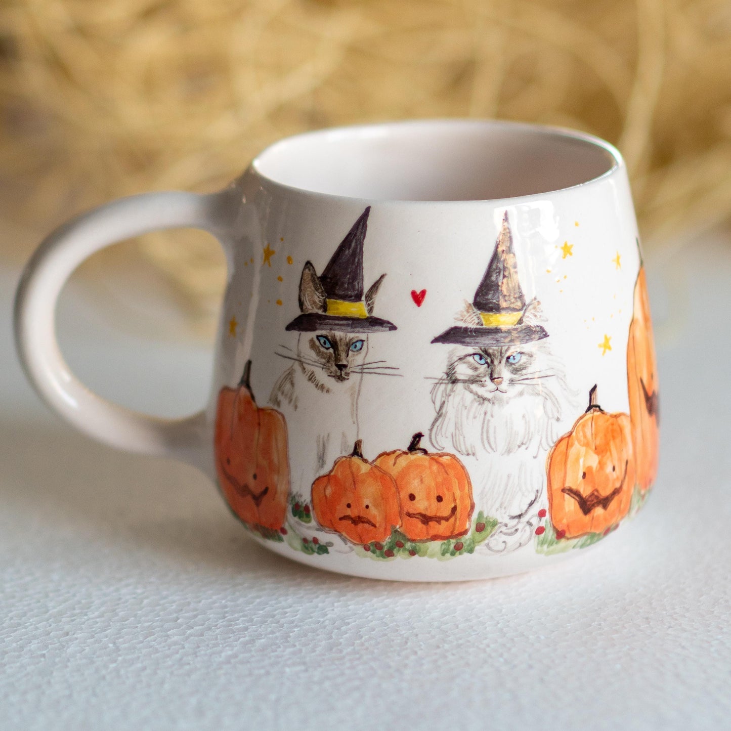 Witch Hat Cat Cute Halloween Mug, Handmade Ceramic Mug, Pumpkin Mug, Fall Mug