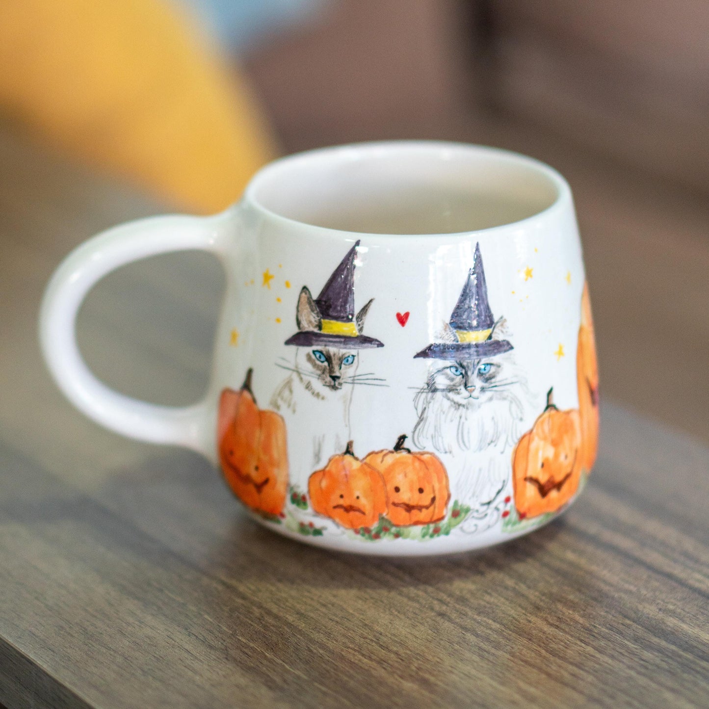 Witch Hat Cat Cute Halloween Mug, Handmade Ceramic Mug, Pumpkin Mug, Fall Mug