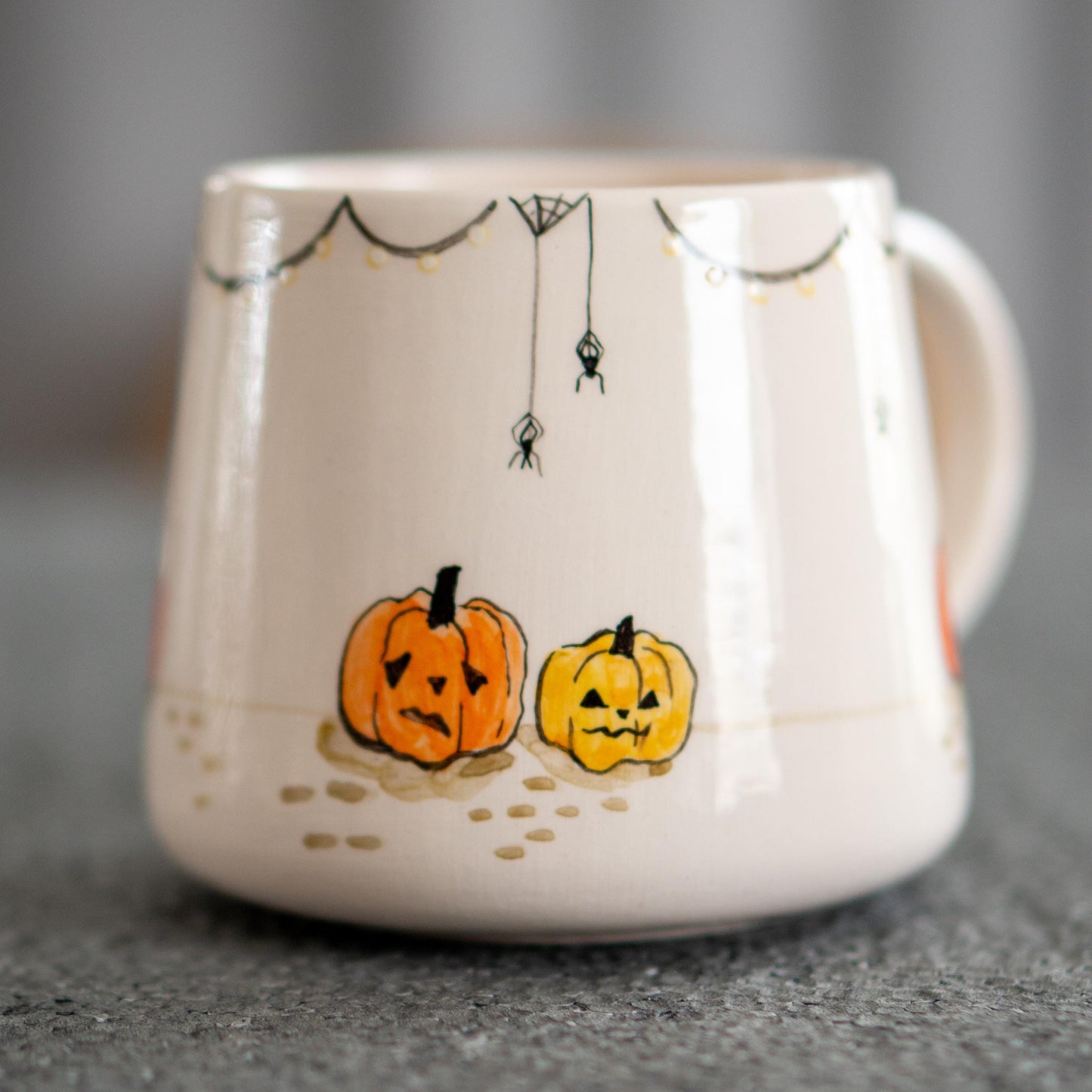 Halloween Cat Mug - Pumpkins, Handmade Ceramic Mug, Black Cat Mug