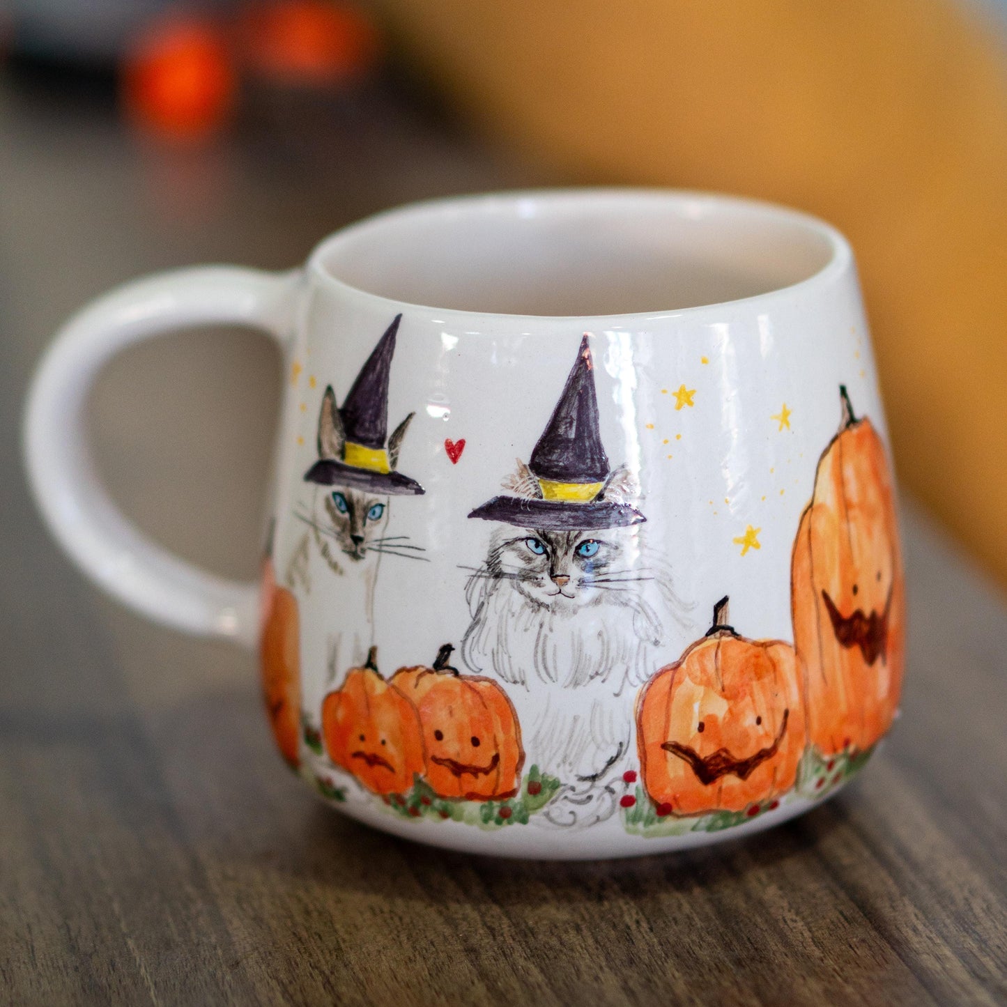 Witch Hat Cat Cute Halloween Mug, Handmade Ceramic Mug, Pumpkin Mug, Fall Mug
