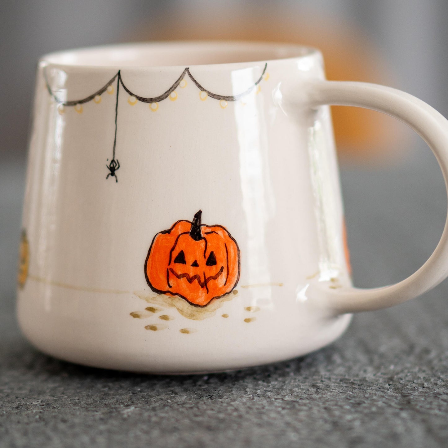 Halloween Cat Mug - Pumpkins, Handmade Ceramic Mug, Black Cat Mug