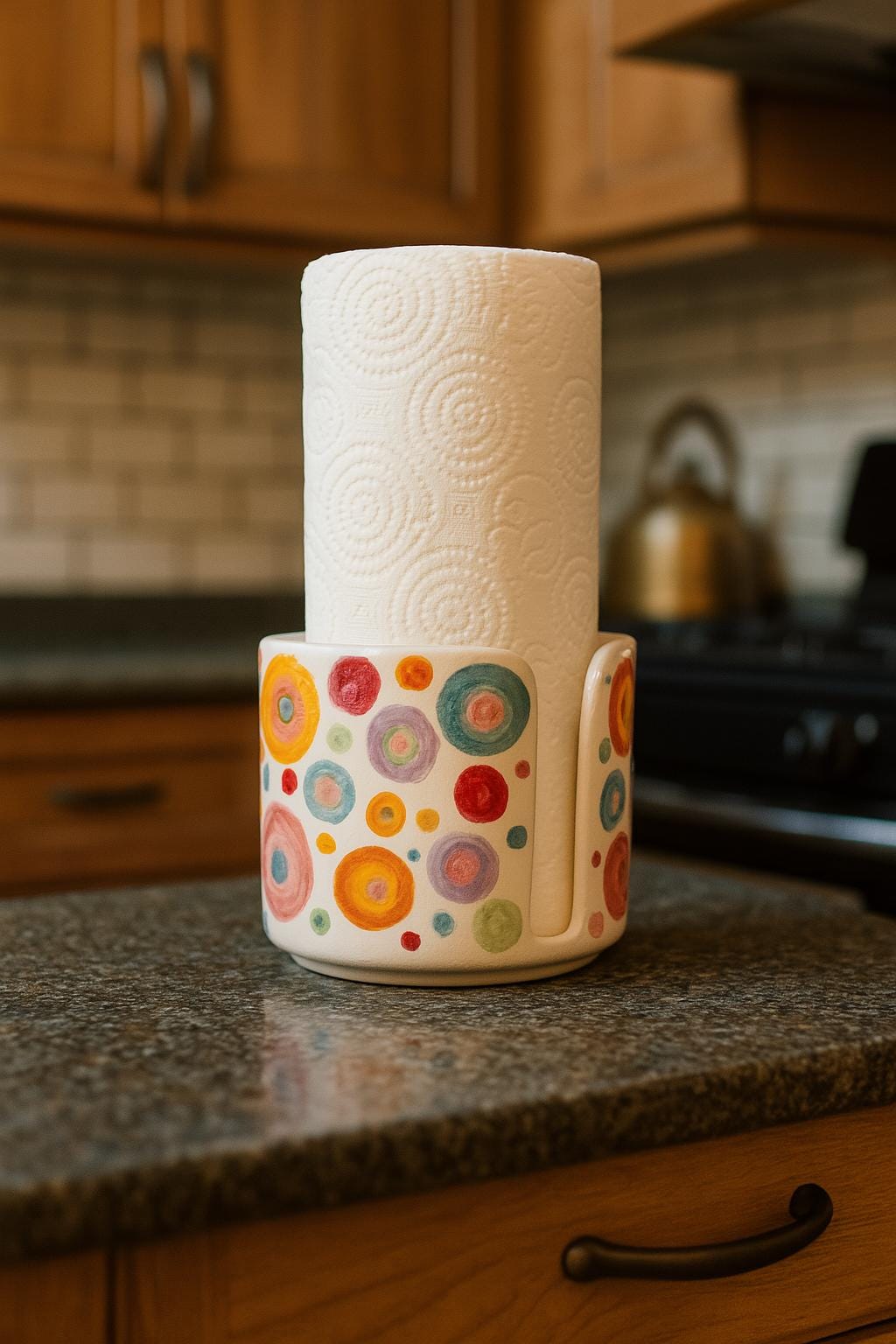 Ceramic Paper Towel Holder, Hand-Painted Paper Towel Holder - Vibrant Dots Ceramic Kitchen Roll Stand, Unique Kitchen Organizer