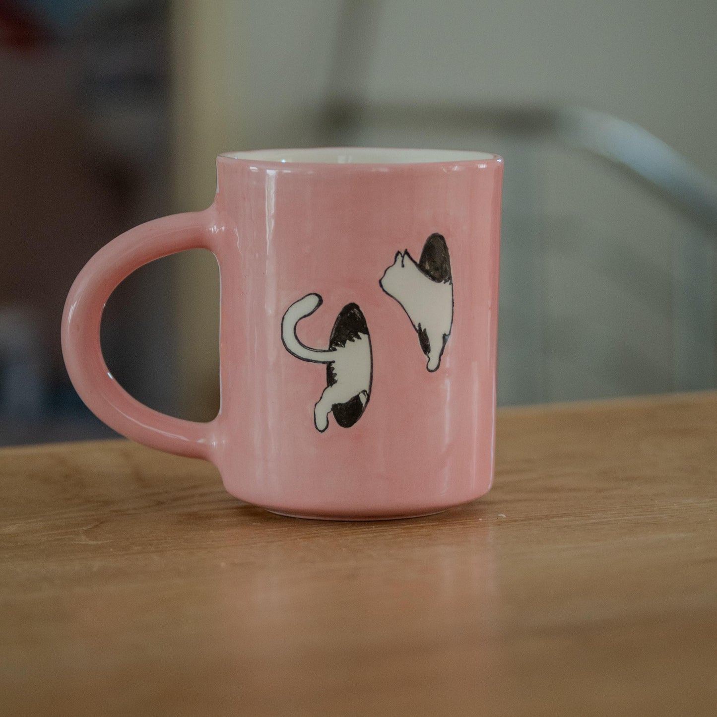 Cute Cat Mug – Pink Handmade Ceramic Mug, Kitty Cup, Cat Lover Gift, Minimalist Cat Art, Funny Coffee Mug, Pottery Cat Cup