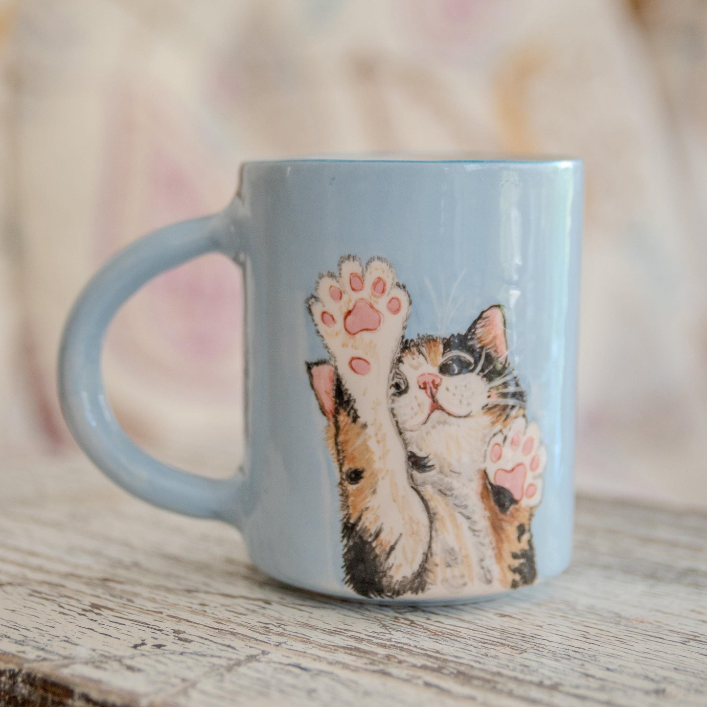 Handmade Calico Cat Mug: Whimsical Ceramic Coffee Cup
