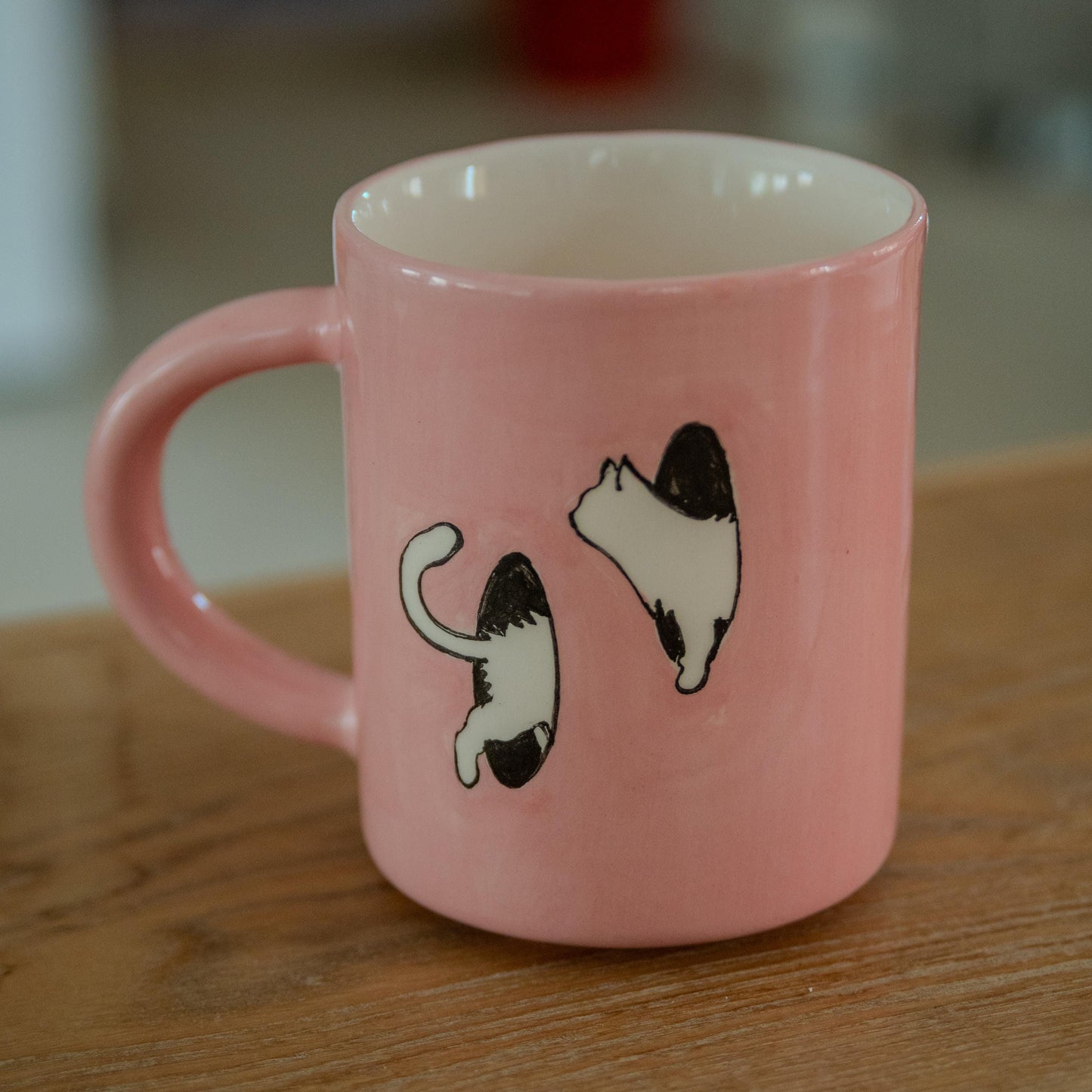 Cute Cat Mug – Pink Handmade Ceramic Mug, Kitty Cup, Cat Lover Gift, Minimalist Cat Art, Funny Coffee Mug, Pottery Cat Cup