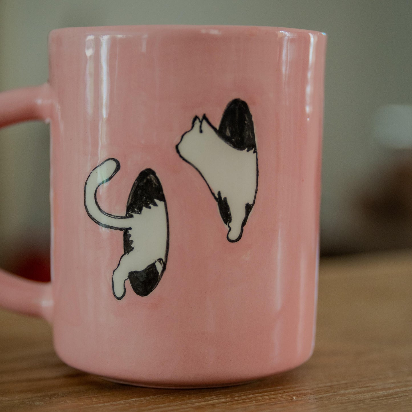 Cute Cat Mug – Pink Handmade Ceramic Mug, Kitty Cup, Cat Lover Gift, Minimalist Cat Art, Funny Coffee Mug, Pottery Cat Cup