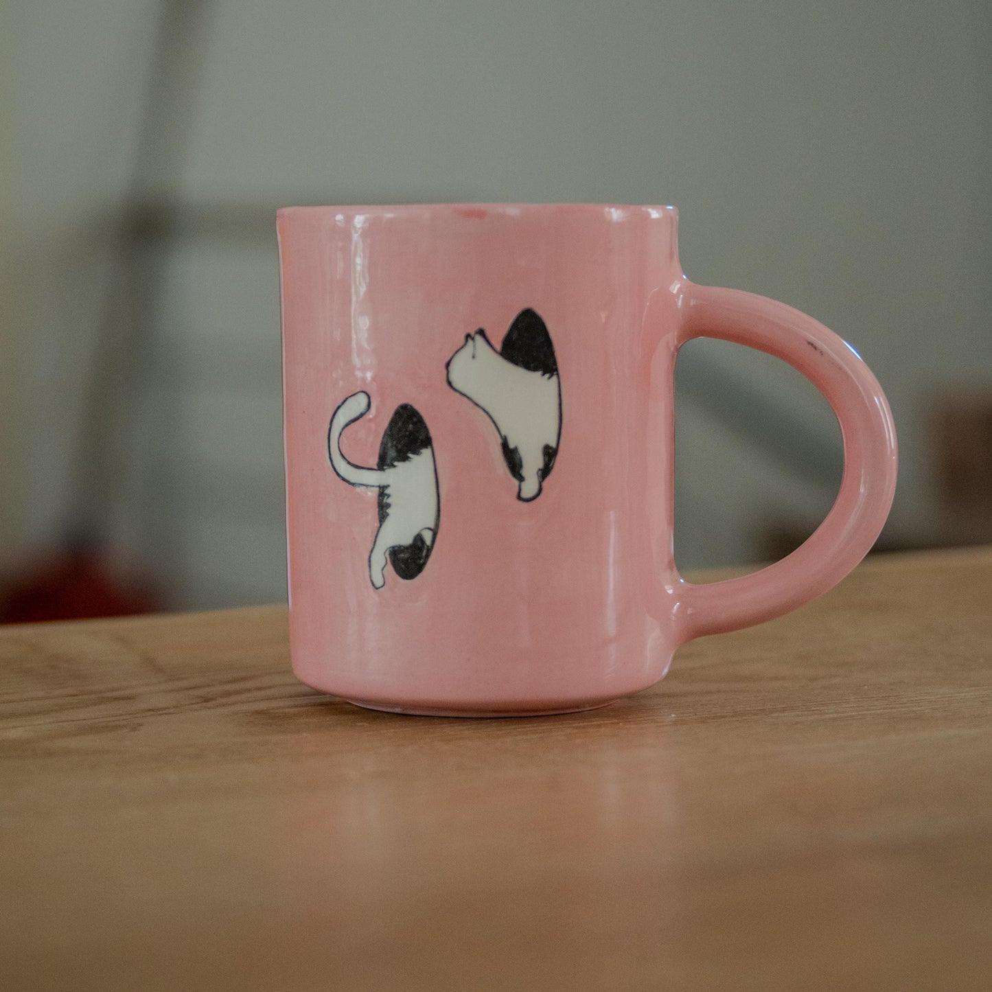 Cute Cat Mug – Pink Handmade Ceramic Mug, Kitty Cup, Cat Lover Gift, Minimalist Cat Art, Funny Coffee Mug, Pottery Cat Cup