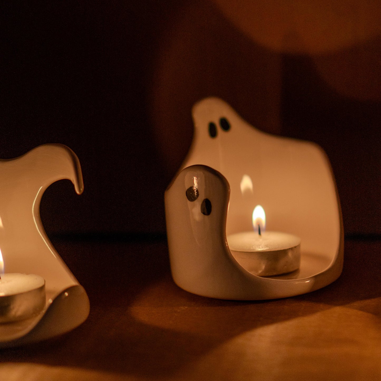 Handmade Ceramic Ghost Tealight Holder Set: Spooky Halloween Decor