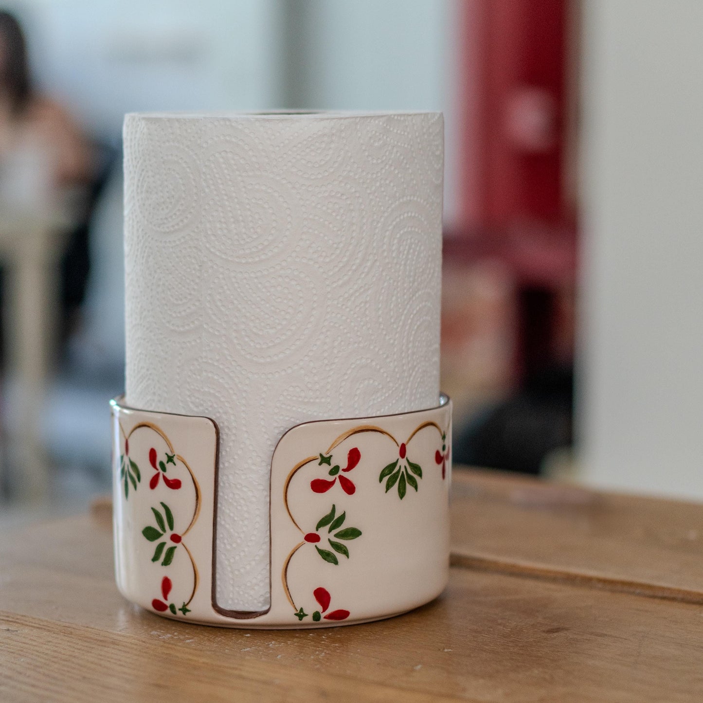 Handmade Ceramic Paper Towel Holder: Floral Holiday Kitchen Decor