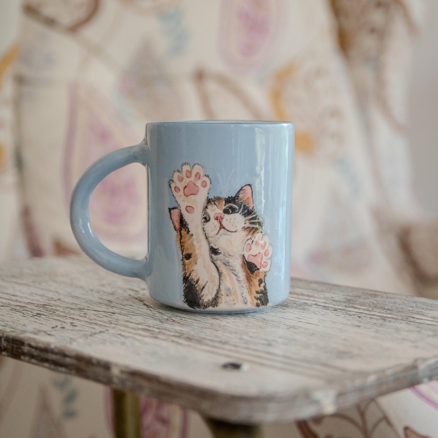 Handmade Calico Cat Mug: Whimsical Ceramic Coffee Cup