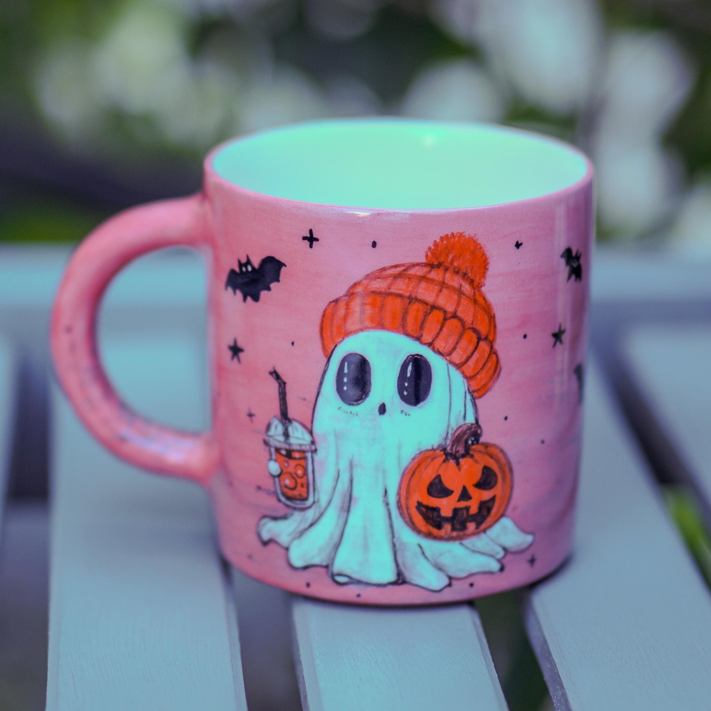 Handmade Halloween Ghost Mug: Ceramic Pumpkin Coffee Cup