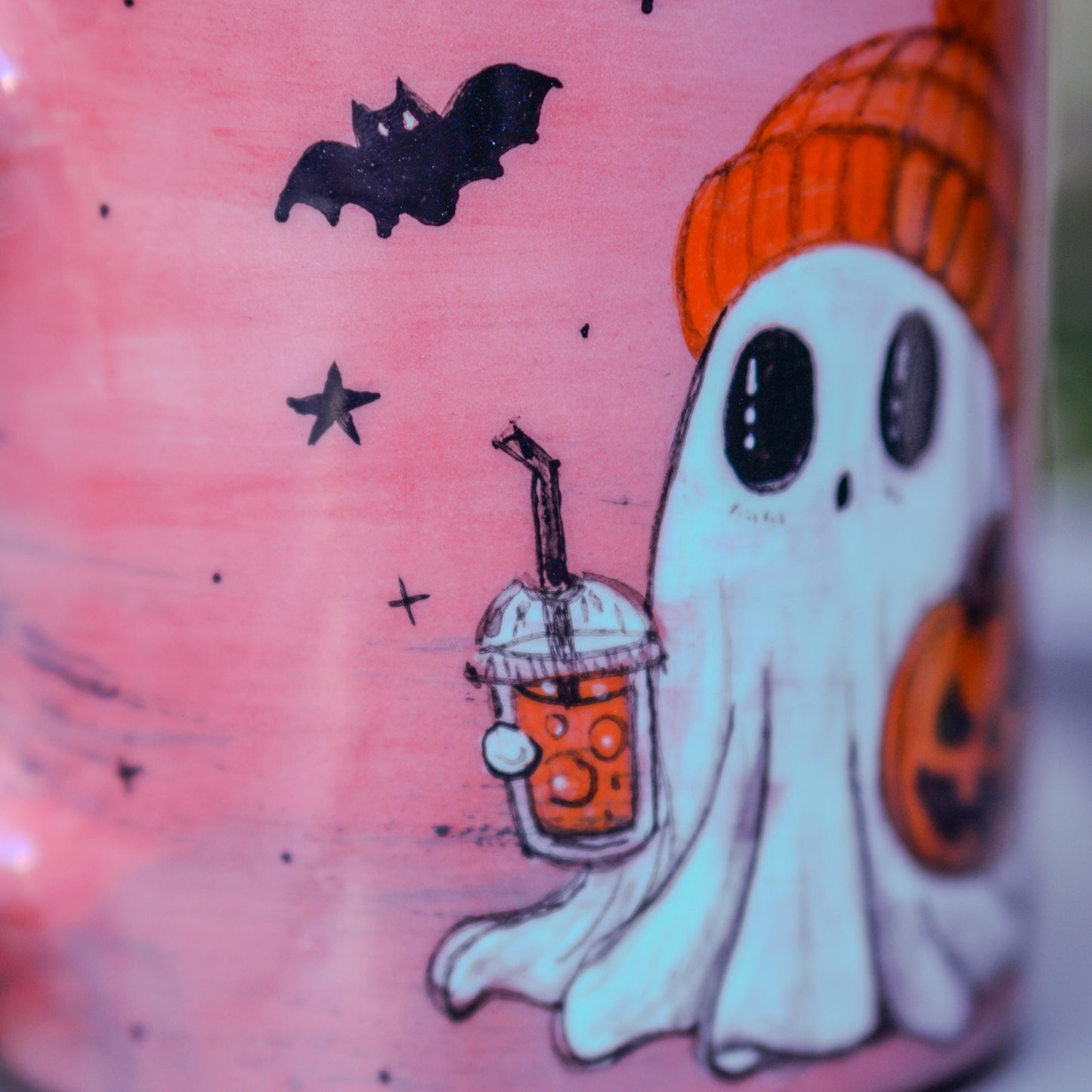 Handmade Halloween Ghost Mug: Ceramic Pumpkin Coffee Cup
