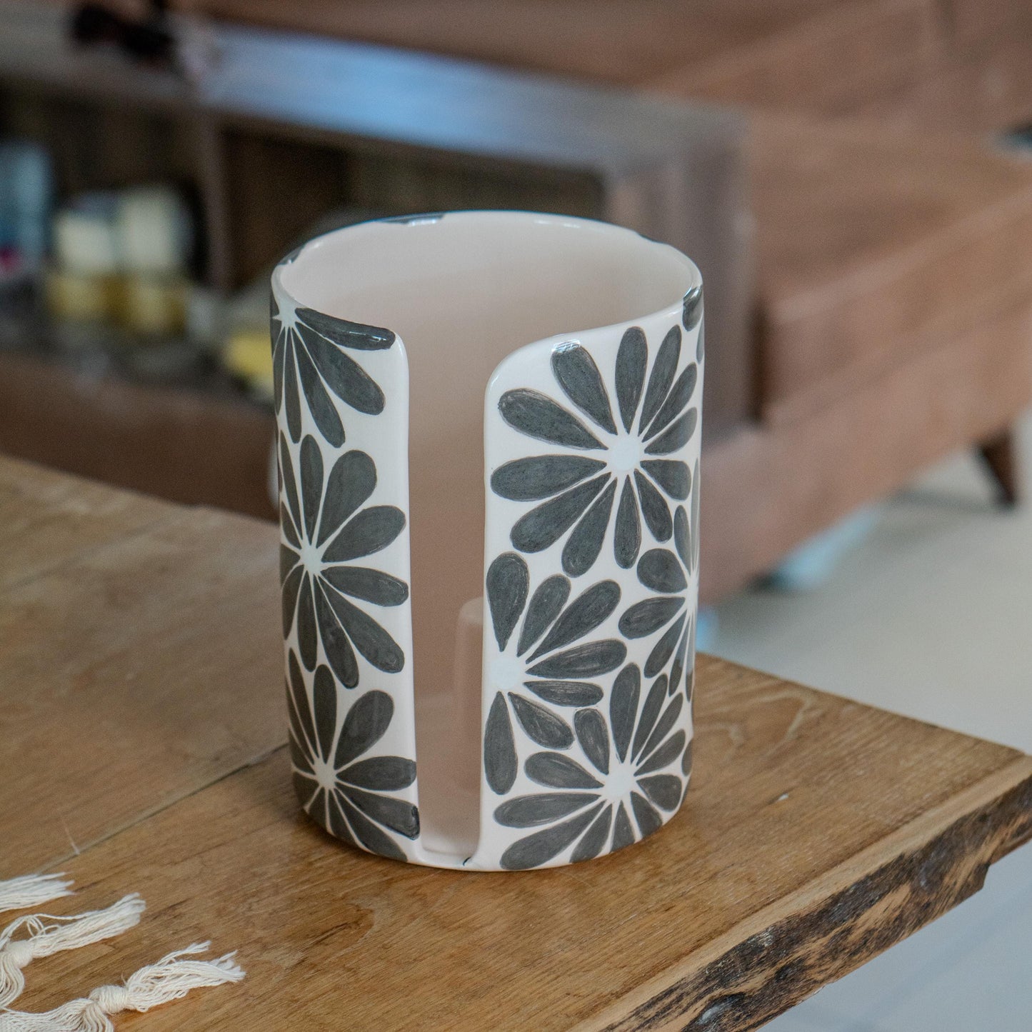 Handmade Ceramic Paper Towel Holder: Floral Kitchen Decor