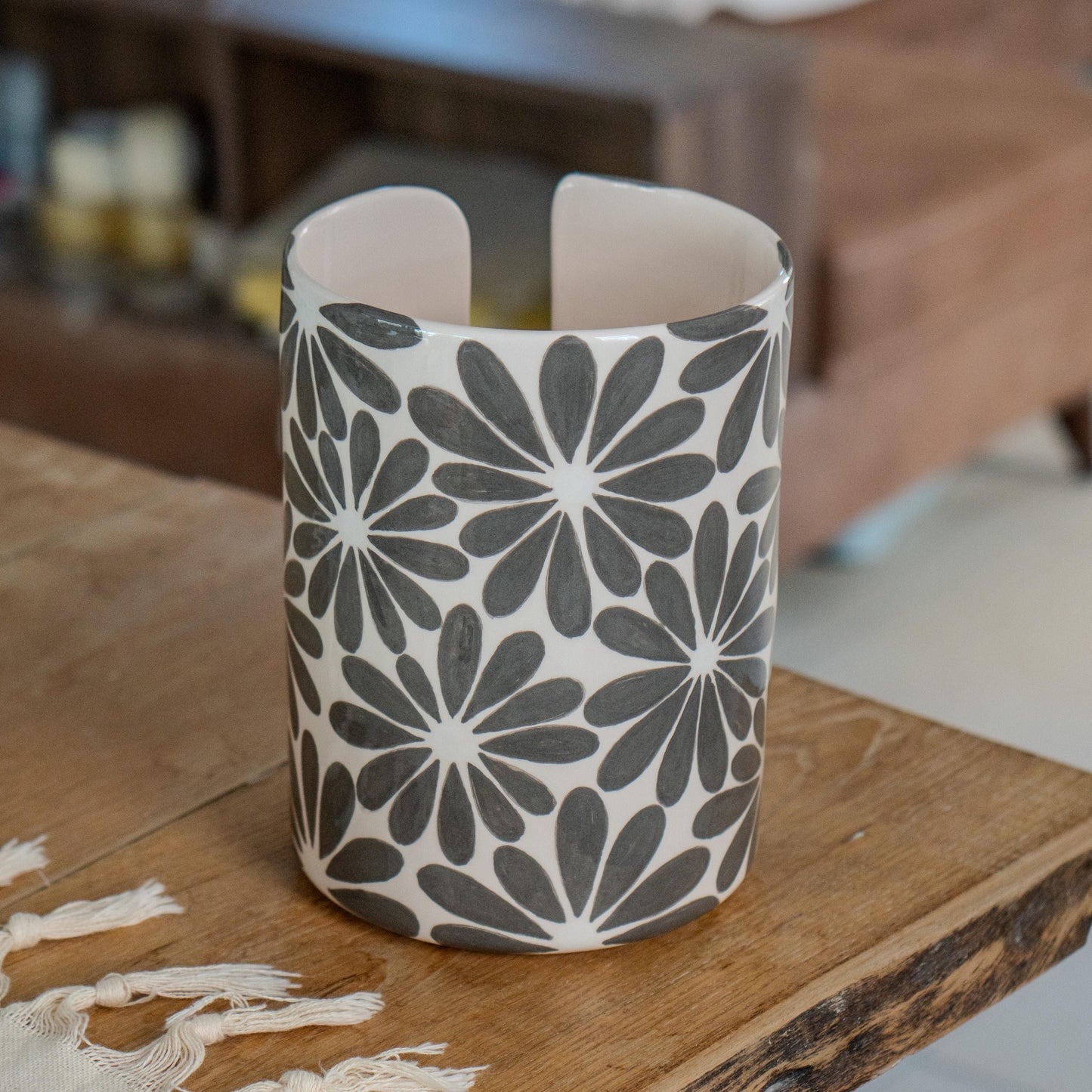 Handmade Ceramic Paper Towel Holder: Floral Kitchen Decor