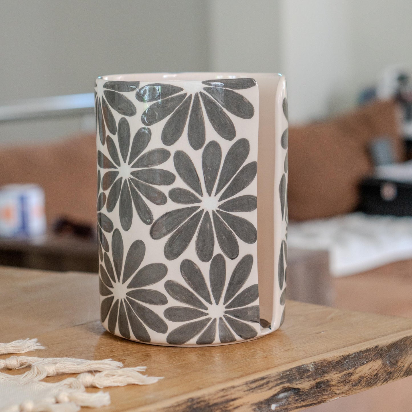 Handmade Ceramic Paper Towel Holder: Floral Kitchen Decor