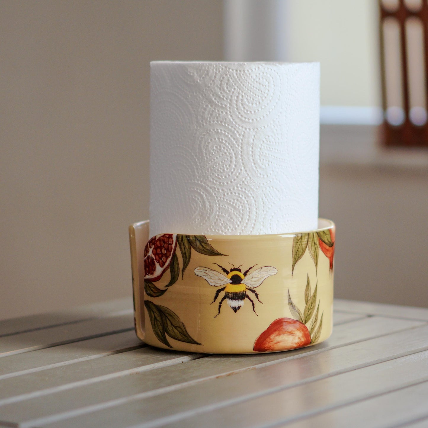 Handmade Ceramic Pomegranate Paper Towel Holder: Freestanding Kitchen Decor - NO US TARIFFS