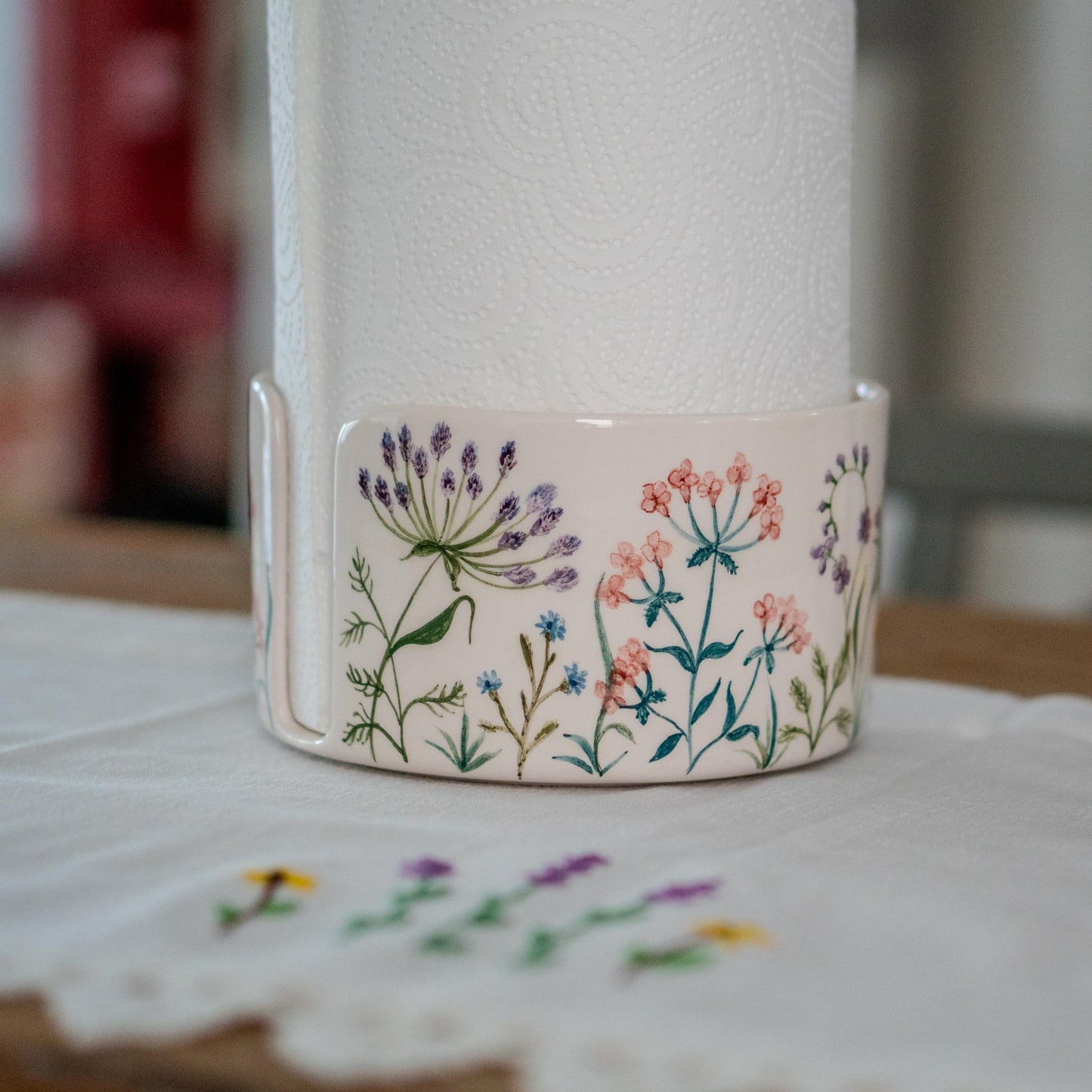 Paper Towel Holder - Flower Dopamine Decor, Freestanding Paper Towel Stand, Ceramic Paper Roll Holder