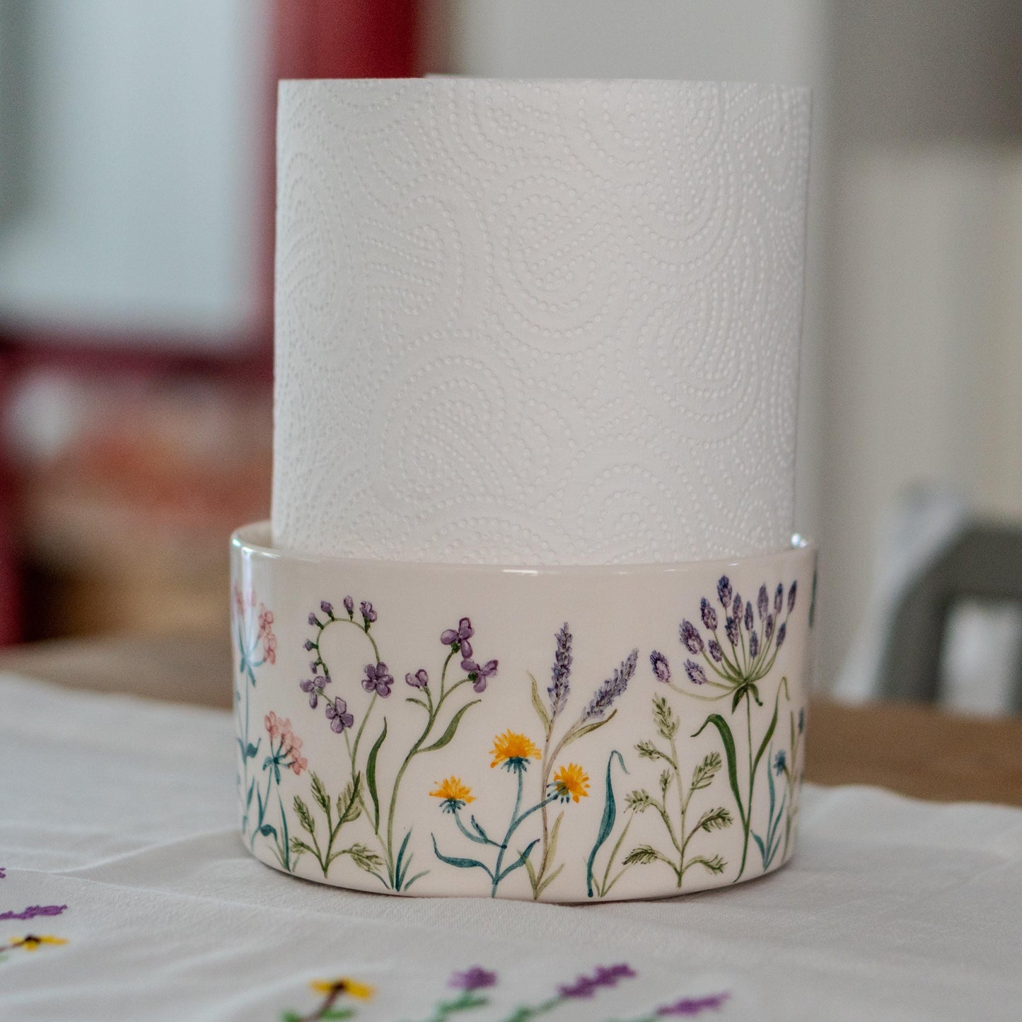 Paper Towel Holder - Flower Dopamine Decor, Freestanding Paper Towel Stand, Ceramic Paper Roll Holder
