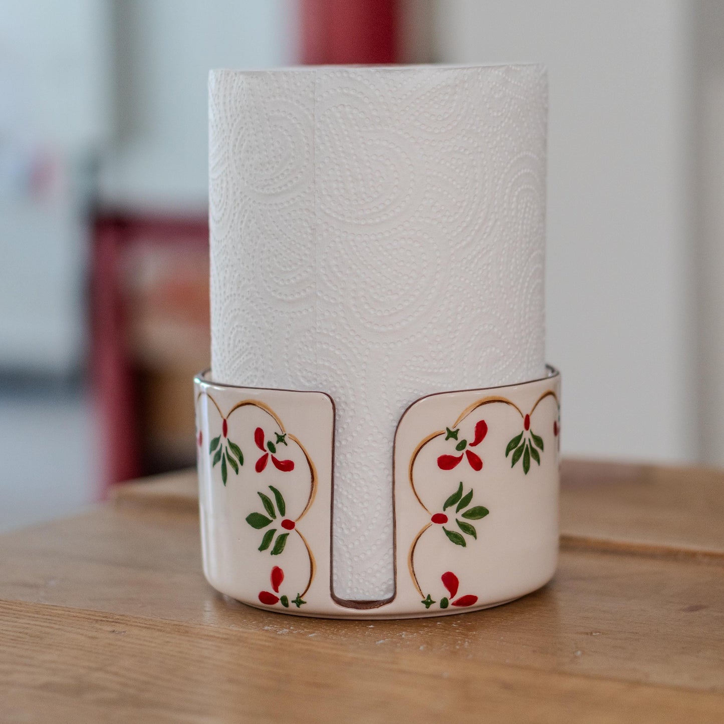 Handmade Ceramic Paper Towel Holder: Floral Holiday Kitchen Decor