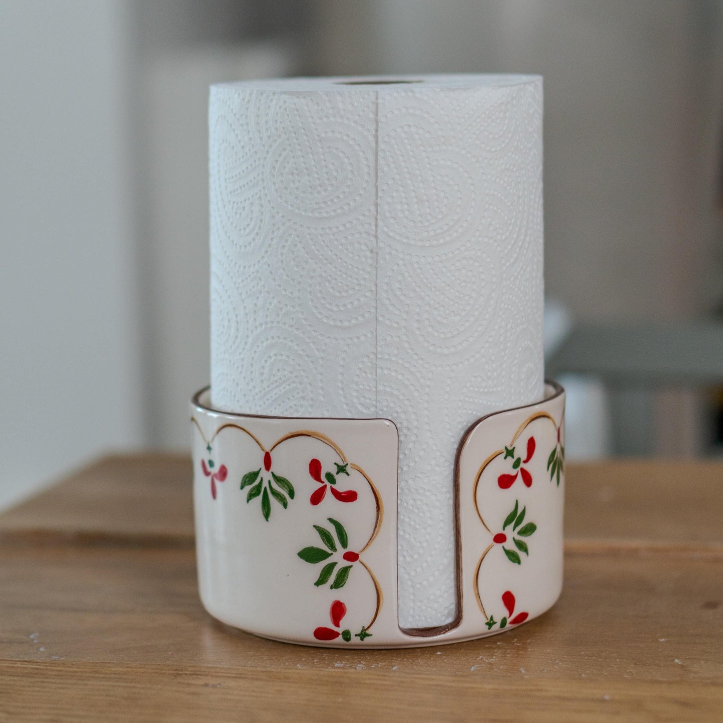 Handmade Ceramic Paper Towel Holder: Floral Holiday Kitchen Decor