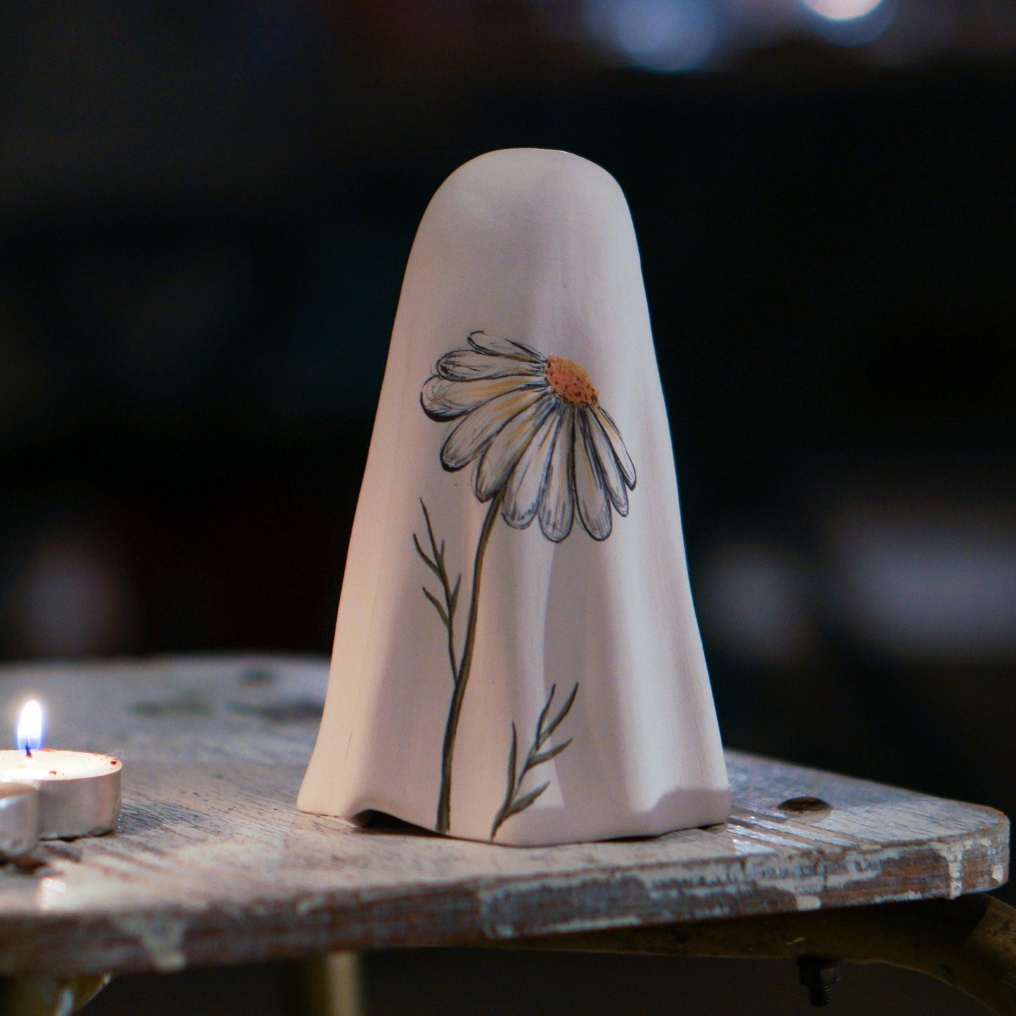 Floral Ghost Incense Holder: Handmade Ceramic Halloween Decor