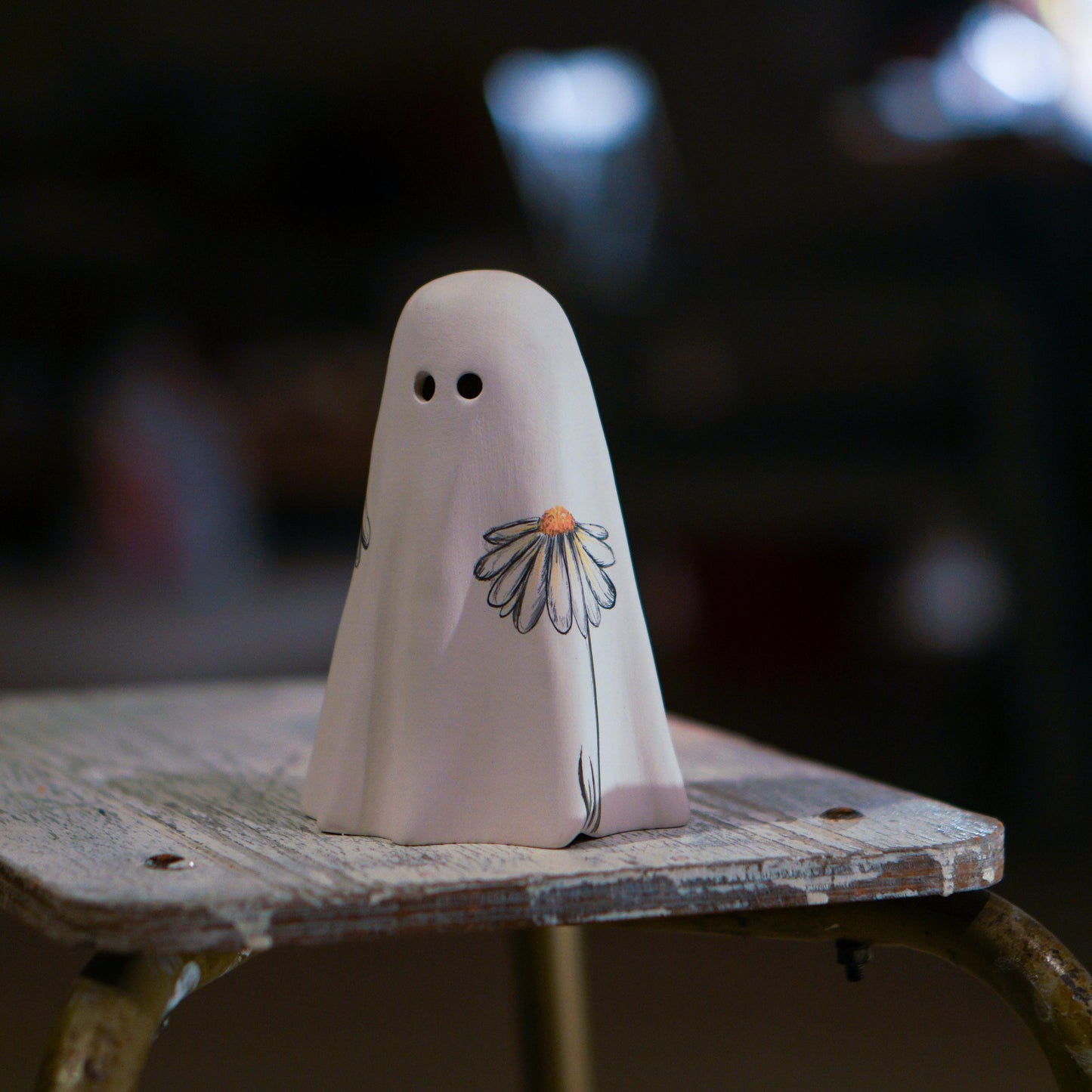 Floral Ghost Incense Holder: Handmade Ceramic Halloween Decor