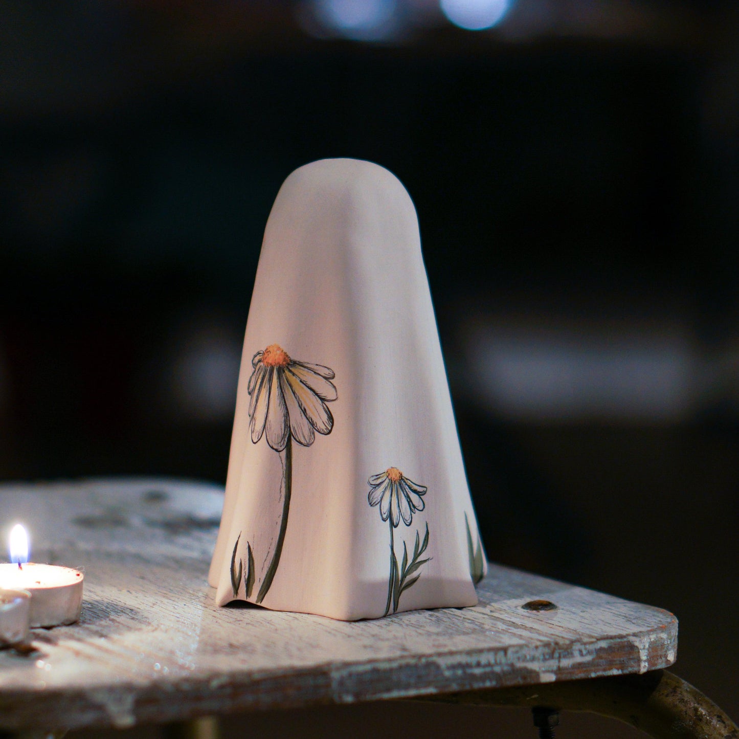 Floral Ghost Incense Holder: Handmade Ceramic Halloween Decor