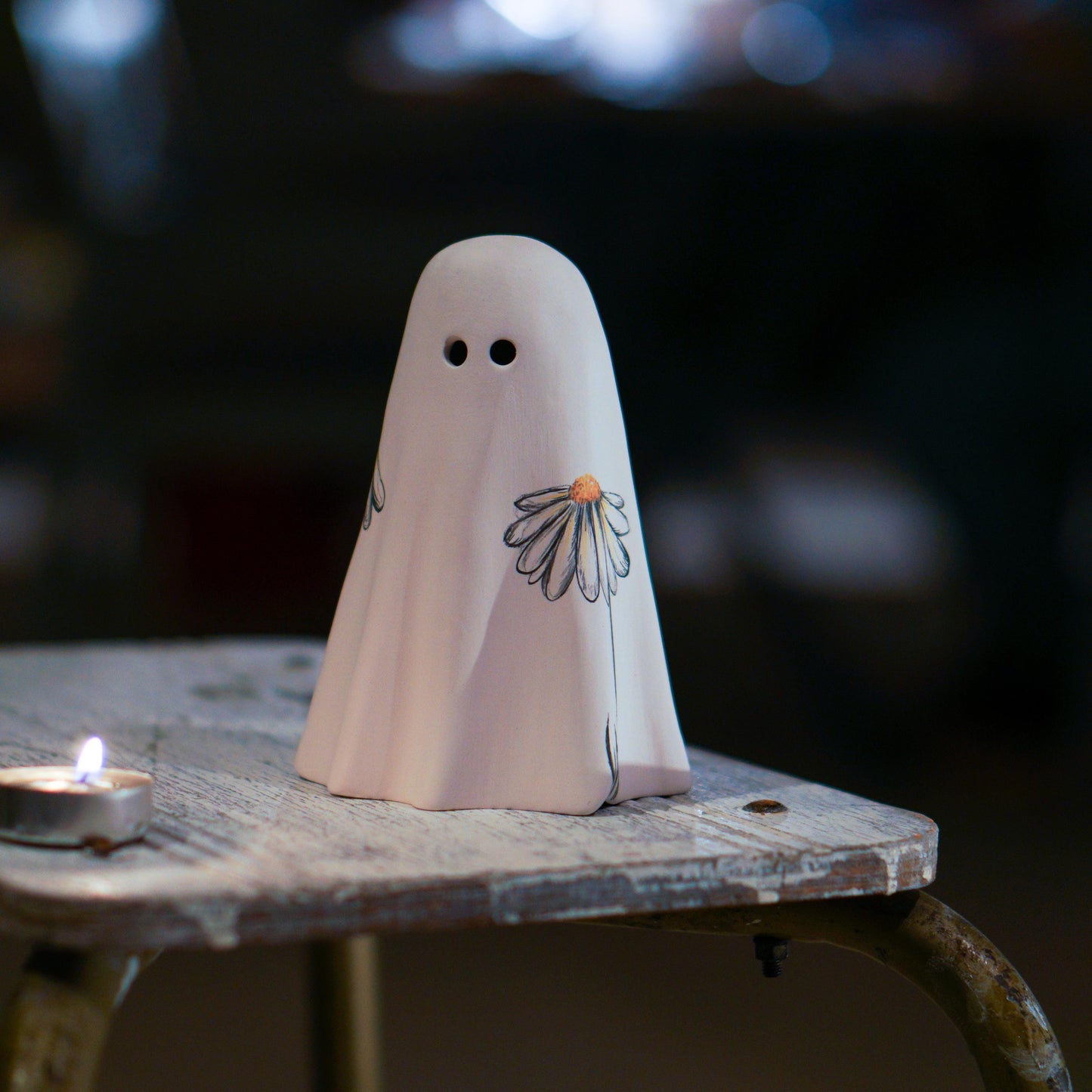 Floral Ghost Incense Holder: Handmade Ceramic Halloween Decor