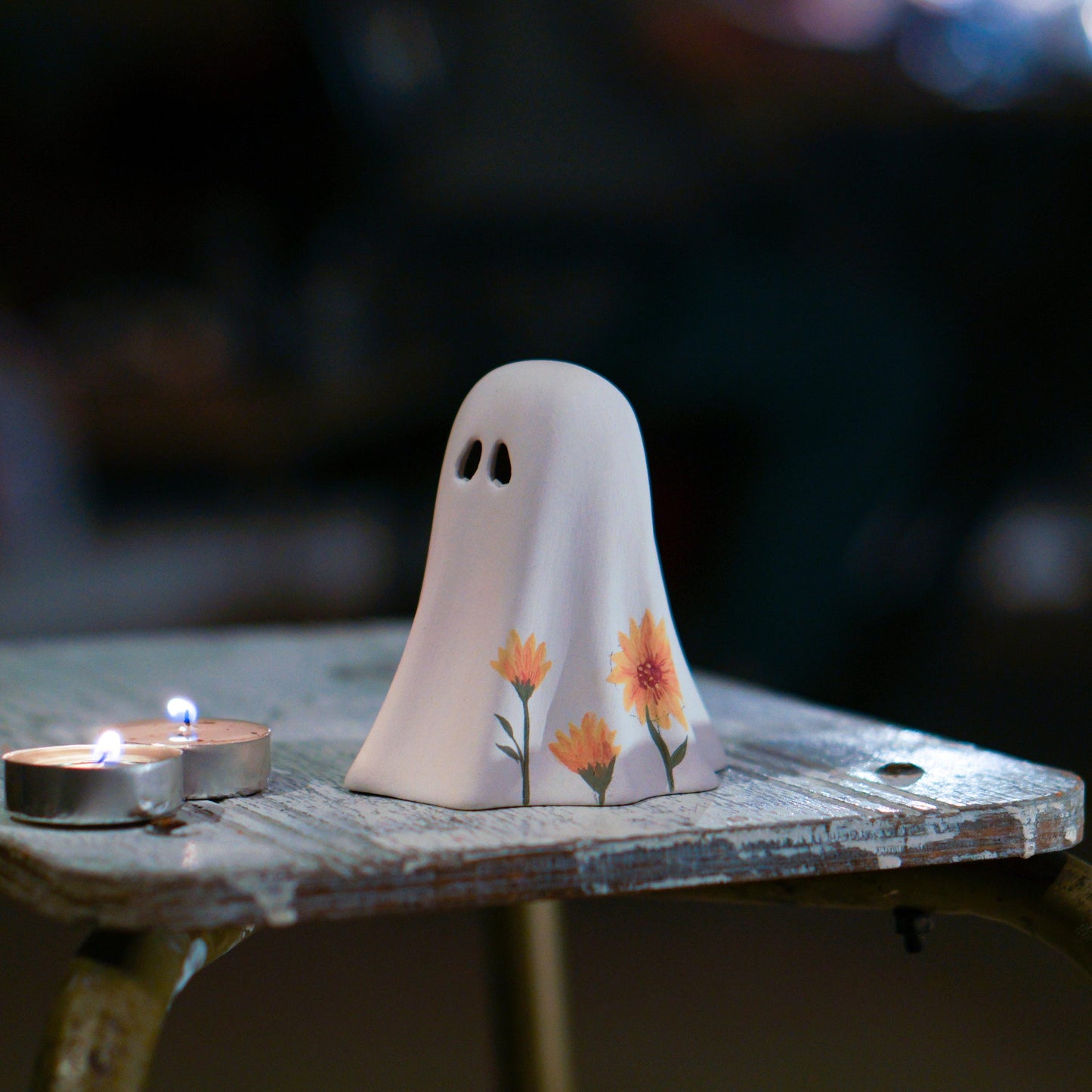 Floral Ghost Incense Holder: Handmade Ceramic Halloween Decor